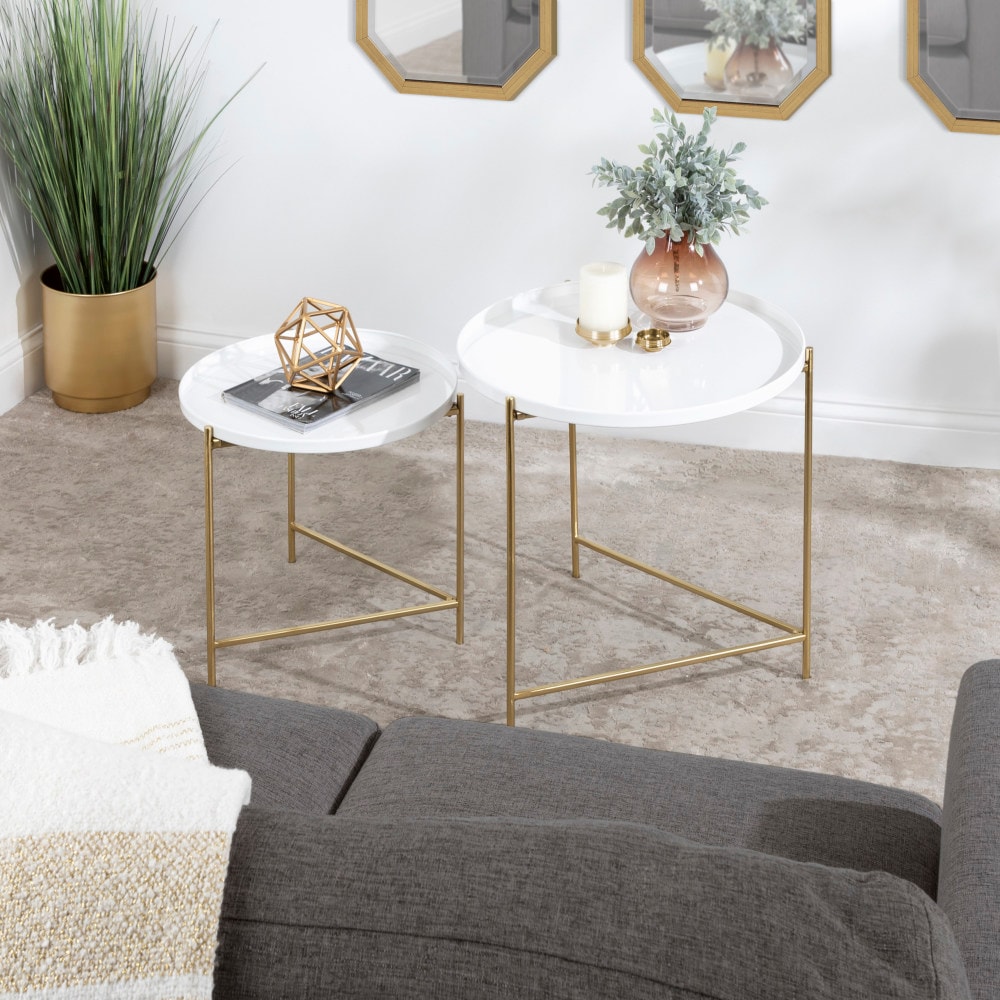 Ulani White and Gold Round Metal Nesting Tables