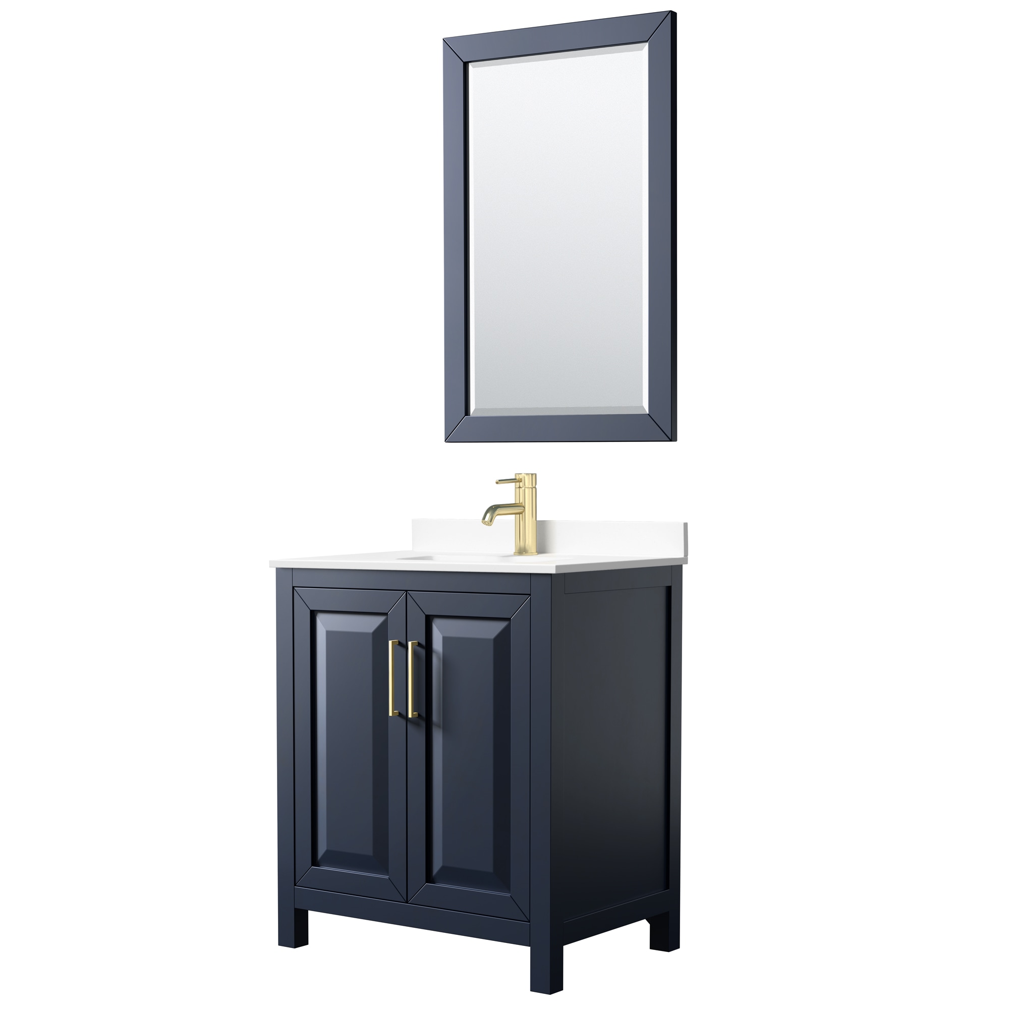 Wyndham Collection WCV252530SBLWCUNSM24 Daria 30-in Dark Blue with Brushed Gold Trim Undermount Single Sink Bathroom Vanity with White Cultured Marble Cultured Marble Top (Mirror Included)