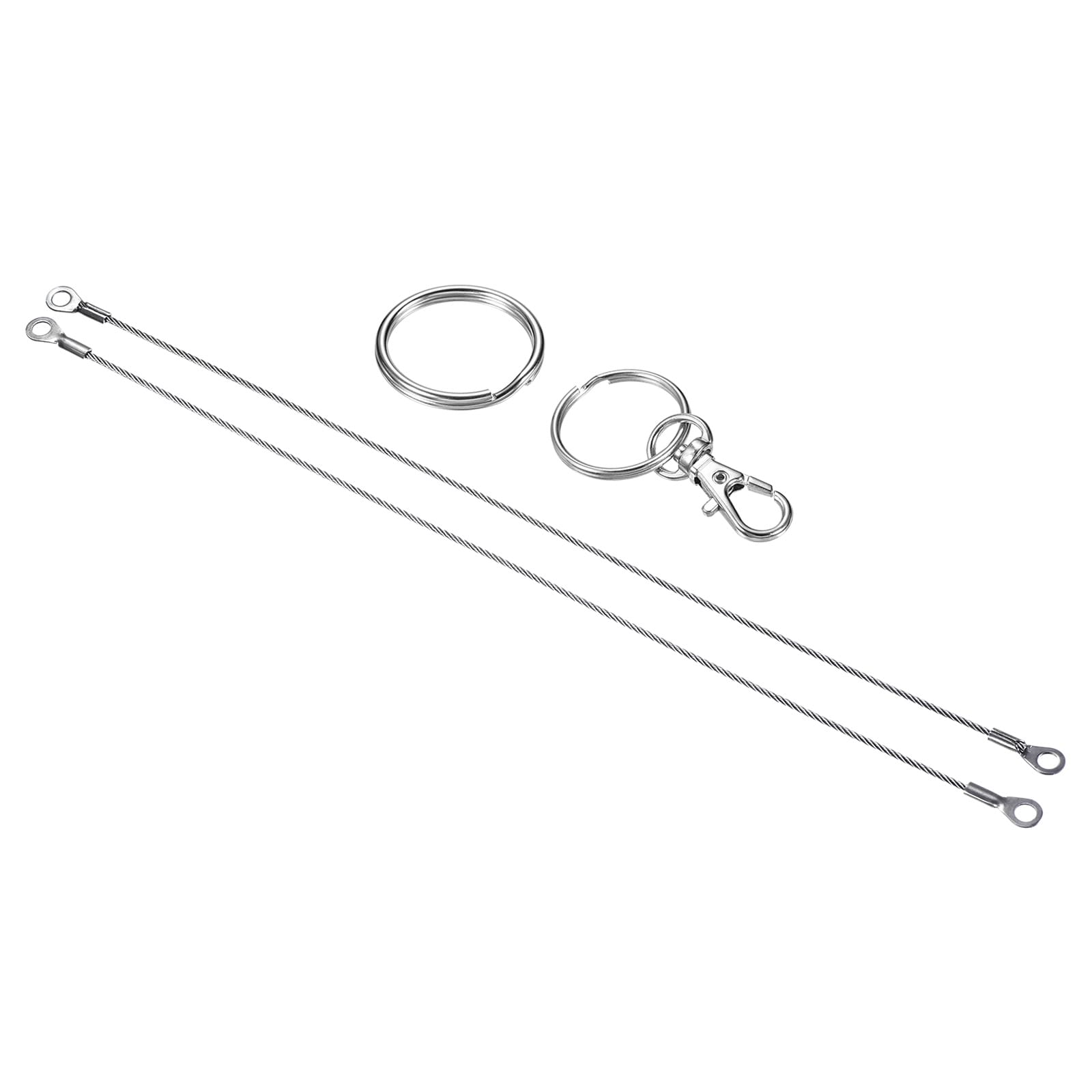 Stainless Steel Lanyard Cable 2mmx30cm 4pcs Eyelets Ended Security Wire Rope with 4pcs Key Ring 4pcs Keychain