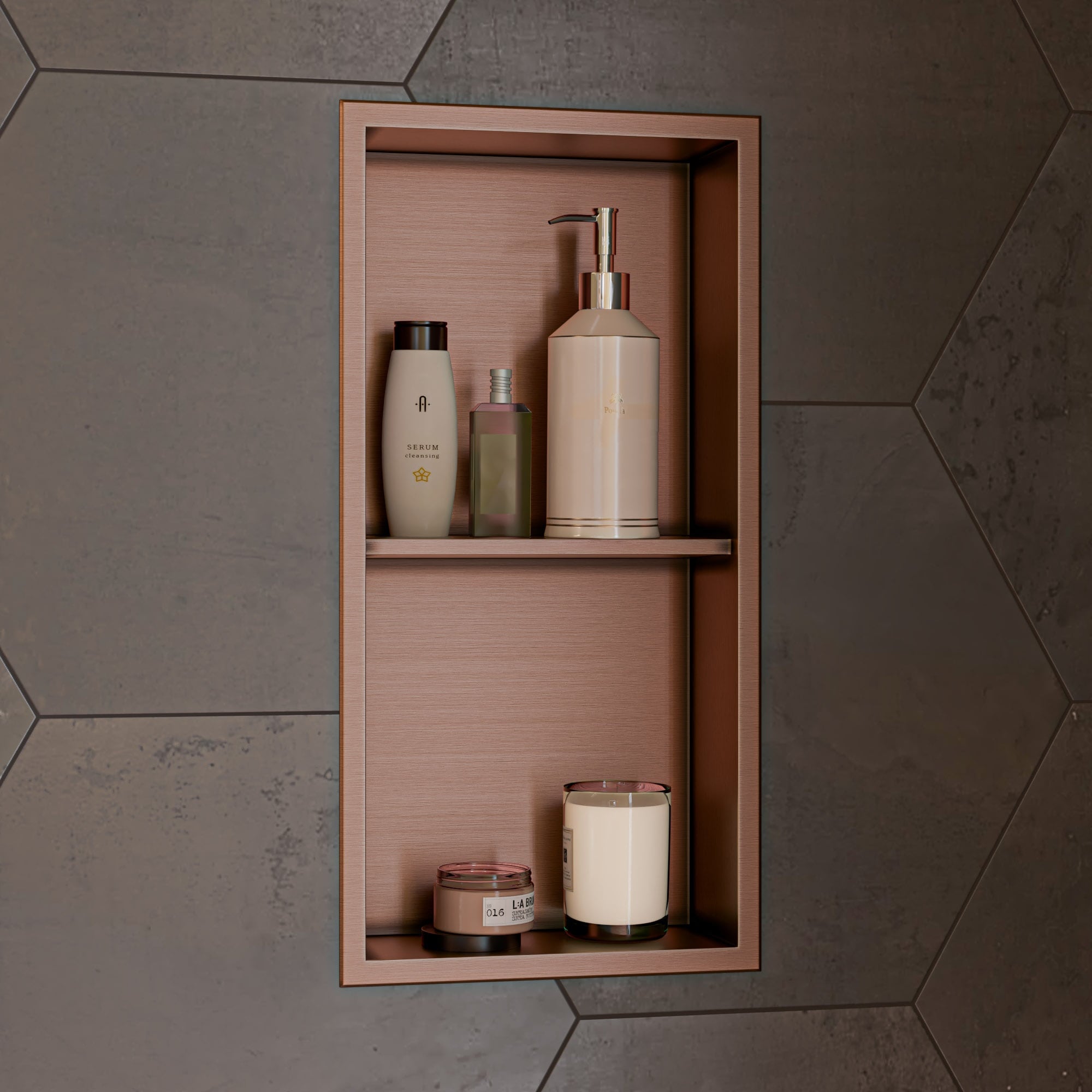 ALFI ABNP1224-BC Shower Niche Brushed Copper 2 -Tier Stainless steel Wall mount Bathroom Shelf ( 12-in x 24-in x 4-in )