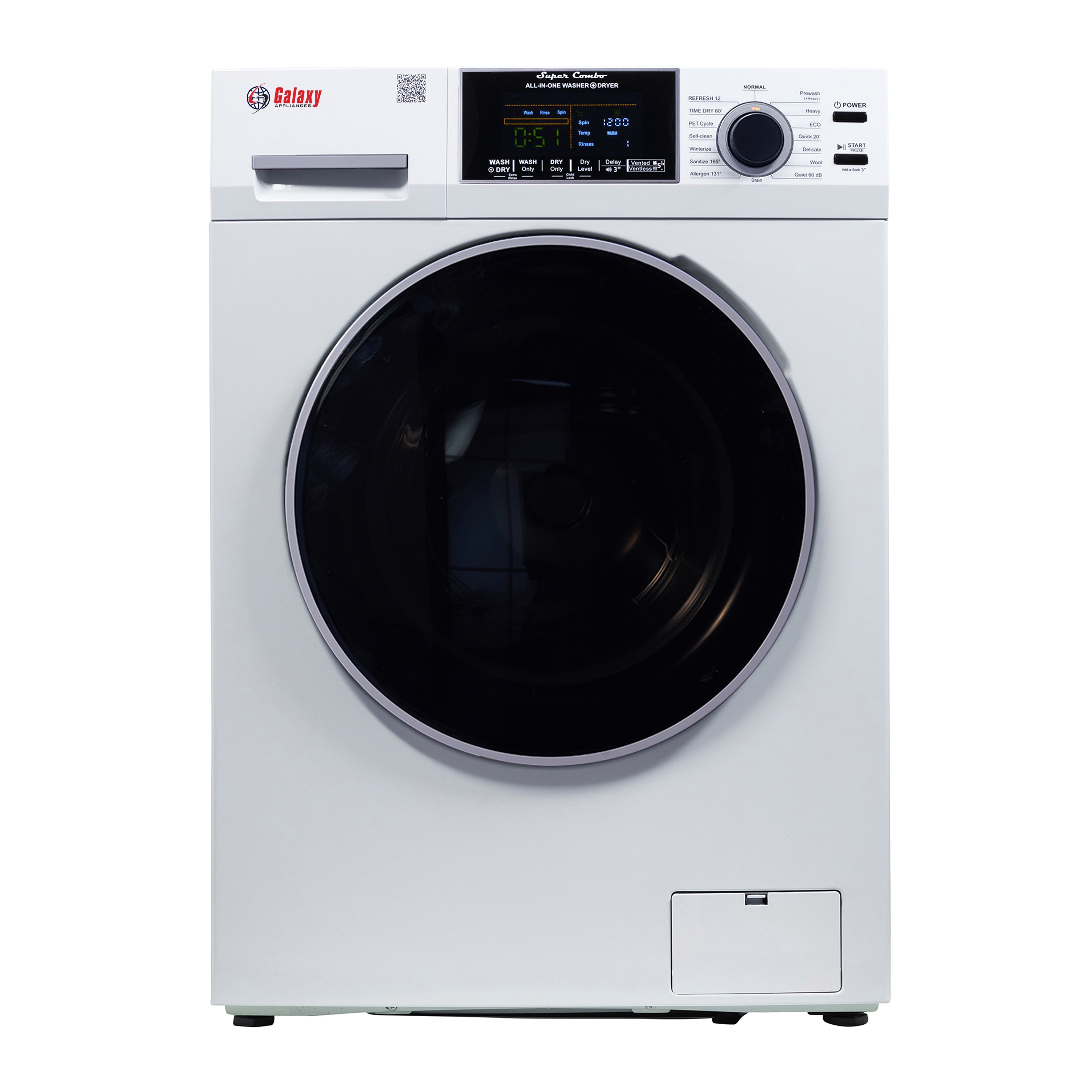 Galaxy GZ 4600 W Convertible Ventless/Vented Drying Compact Pet Version Compact 1.62-cu ft Vented All-In-One Washer Dryer Combo ( White )