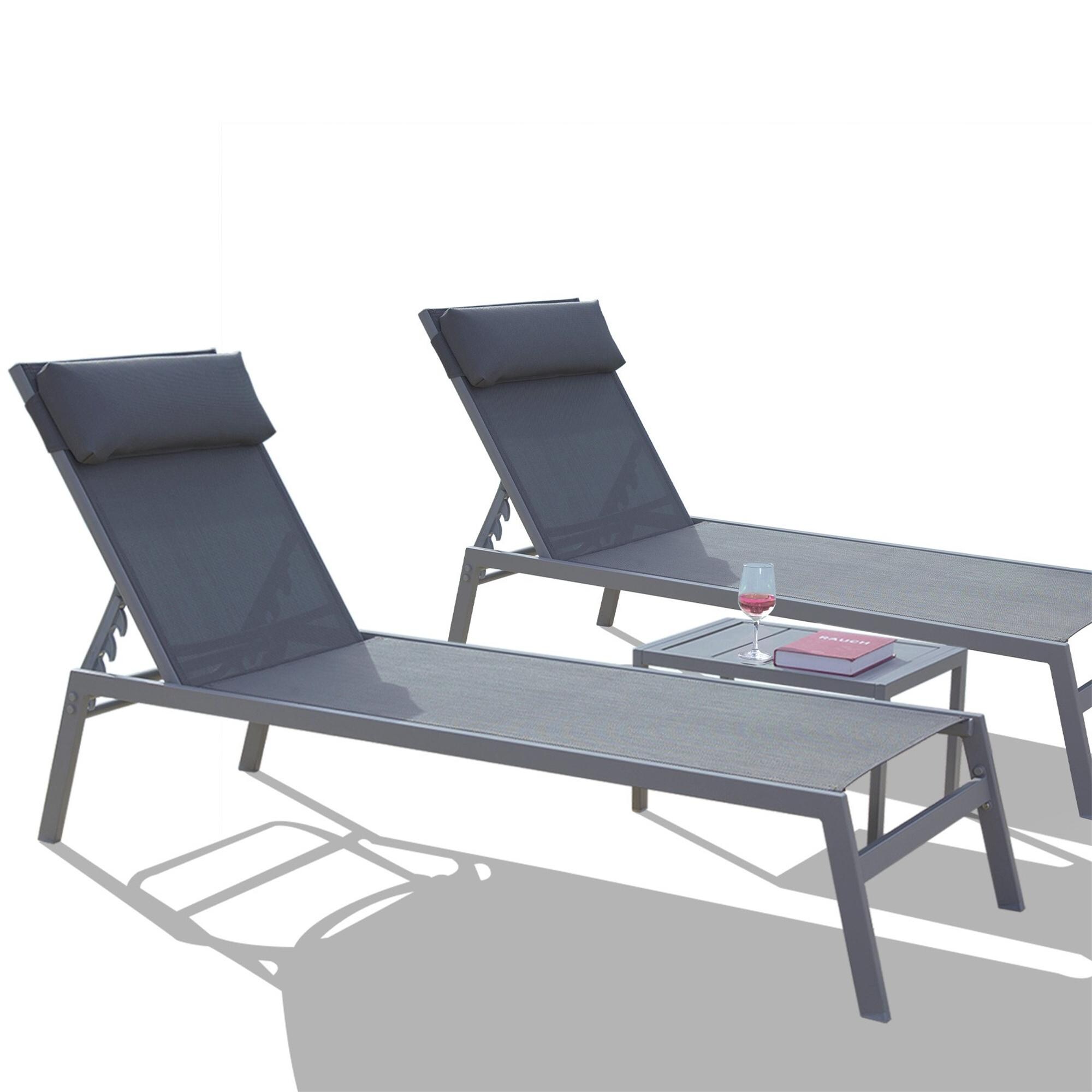 Bayfeve BFCPL-9867-PC Patio Chaise Lounge Set Set of 2 Metal Metal Frame Stationary Chaise Lounge Chair with Gray Sling Seat