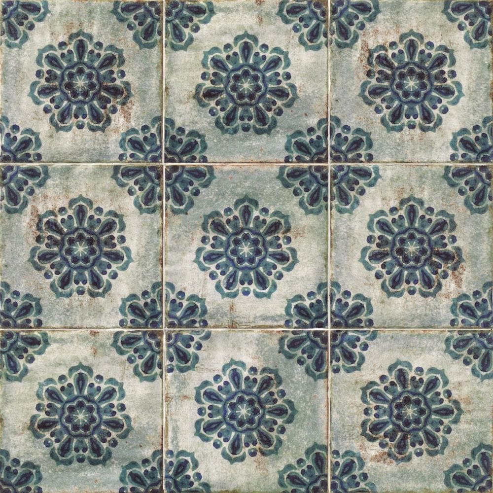 Artmore Tile EXT3RD100112 Haven Deco Blue 8-in x 8-in Polished Ceramic Stone look Standard Wall Tile ( 10.76-sq ft Carton )