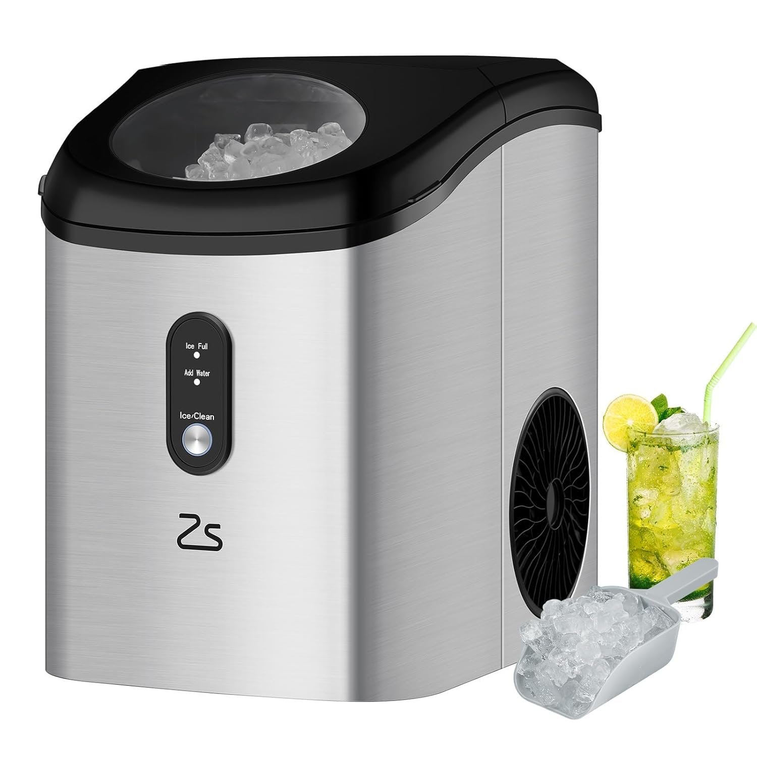 Qeetex LHF-ZBJ-PHO-0Y92XITA Countertop Nugget Ice Maker - Portable Ice Machine with Ice Scoop - 33 lbs/Day - Rapid Ice in 6-8 min - Self-Cleaning - 45 dB Quiet Pellet Ice Maker with Timer and Ice Basket for Home/Office and Bar