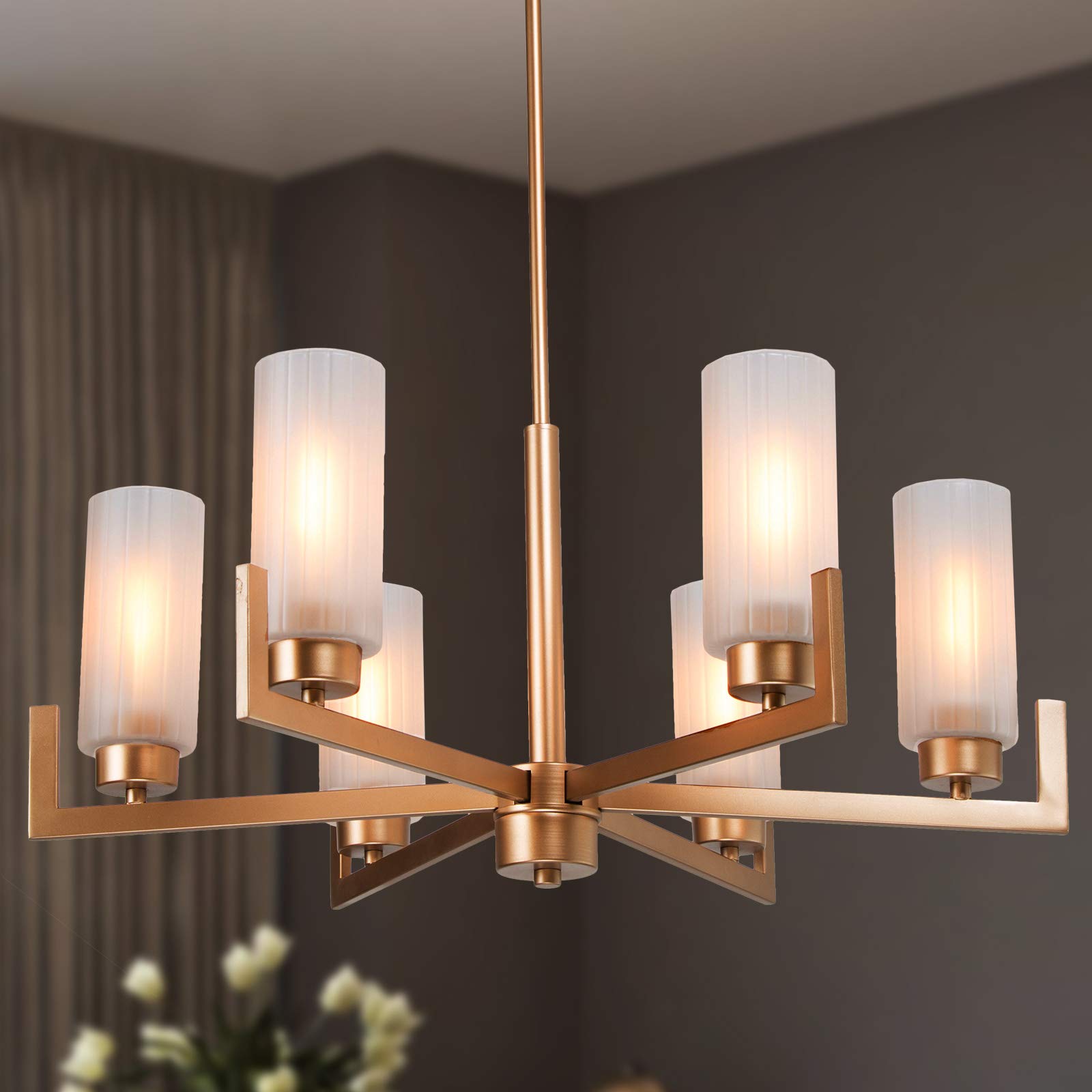 LNC QQUUINHD13927B7 Pennatulacea 6 -Light Matte Gold Modern/contemporary For Use in Bedrooms, Dining Rooms, Foyers, Kitchens, Living Rooms Chandelier