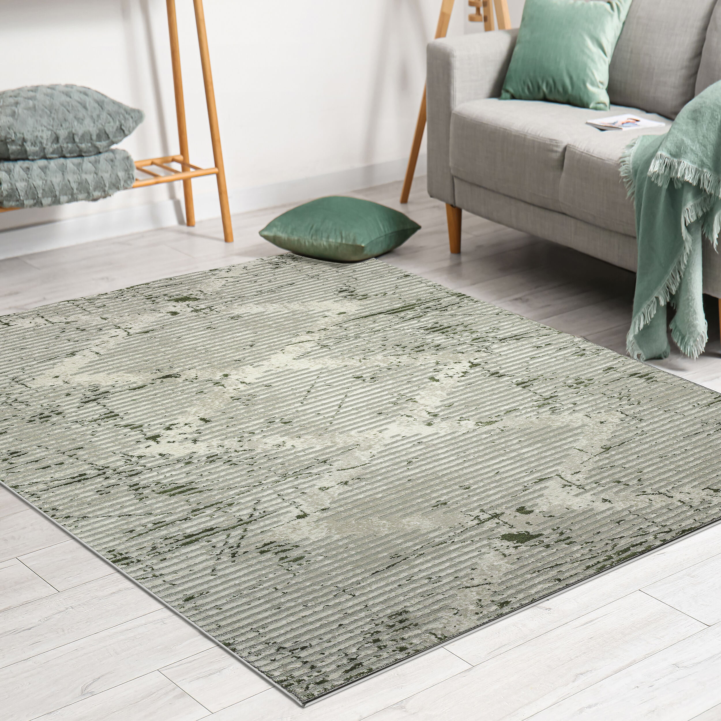Radici USA 1230/1031/GREEN Davide 3 x 5 (ft) Loomed Polypropylene Green Rectangular Indoor Geometric Mid-Century Modern Area rug