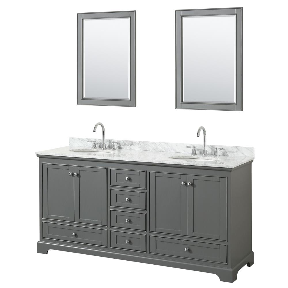 Wyndham Collection WCS202072DKGCMUNOM24 Deborah 72-in Dark Gray with Polished Chrome Trim Undermount Double sink Bathroom Vanity with White Carrara Marble Natural marble Top (Mirror Included)