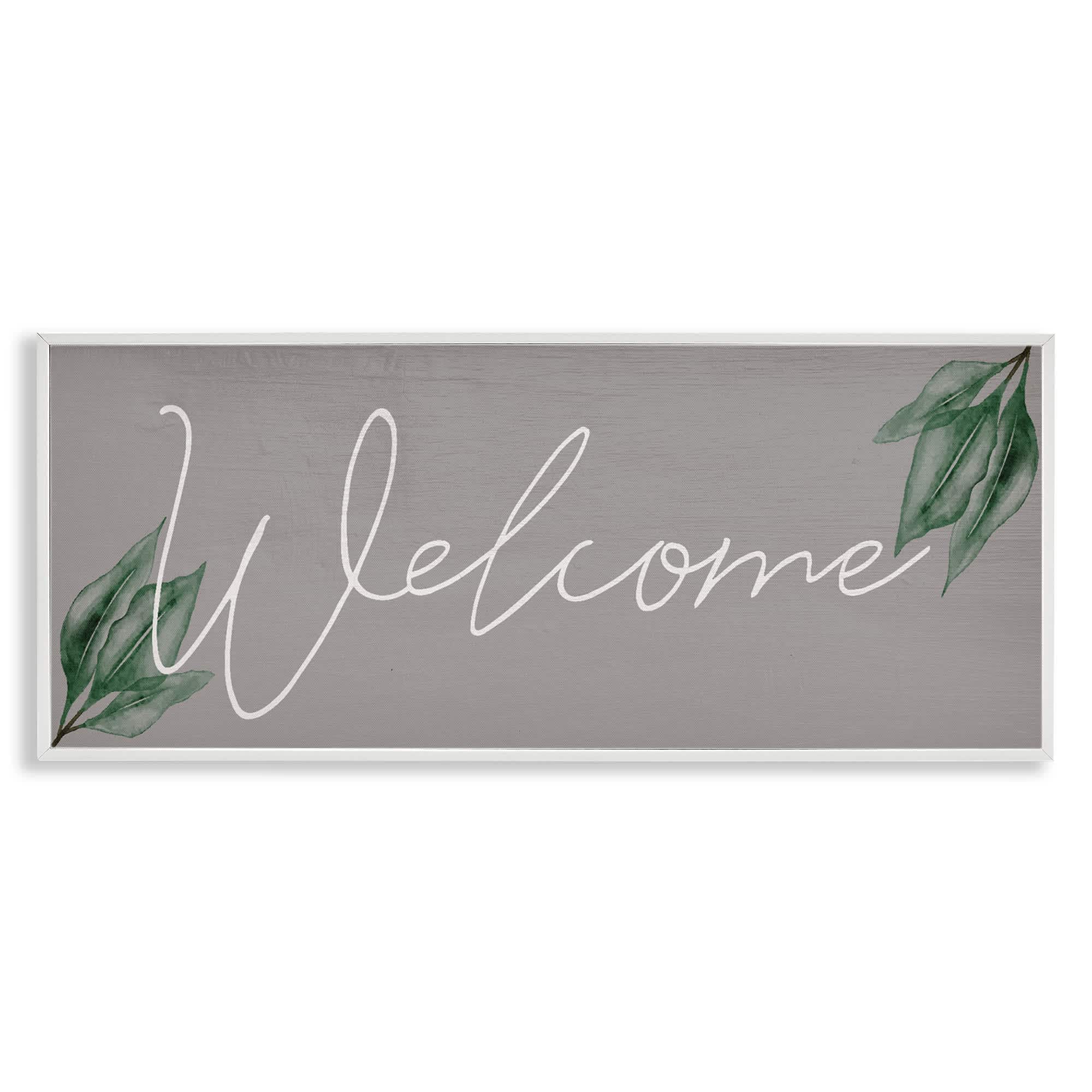 Stupell Industries BT-170-WFR-10X24 Welcome on Grey with Herbs White Framed Giclee Art By Lil' Rue 24 x 10