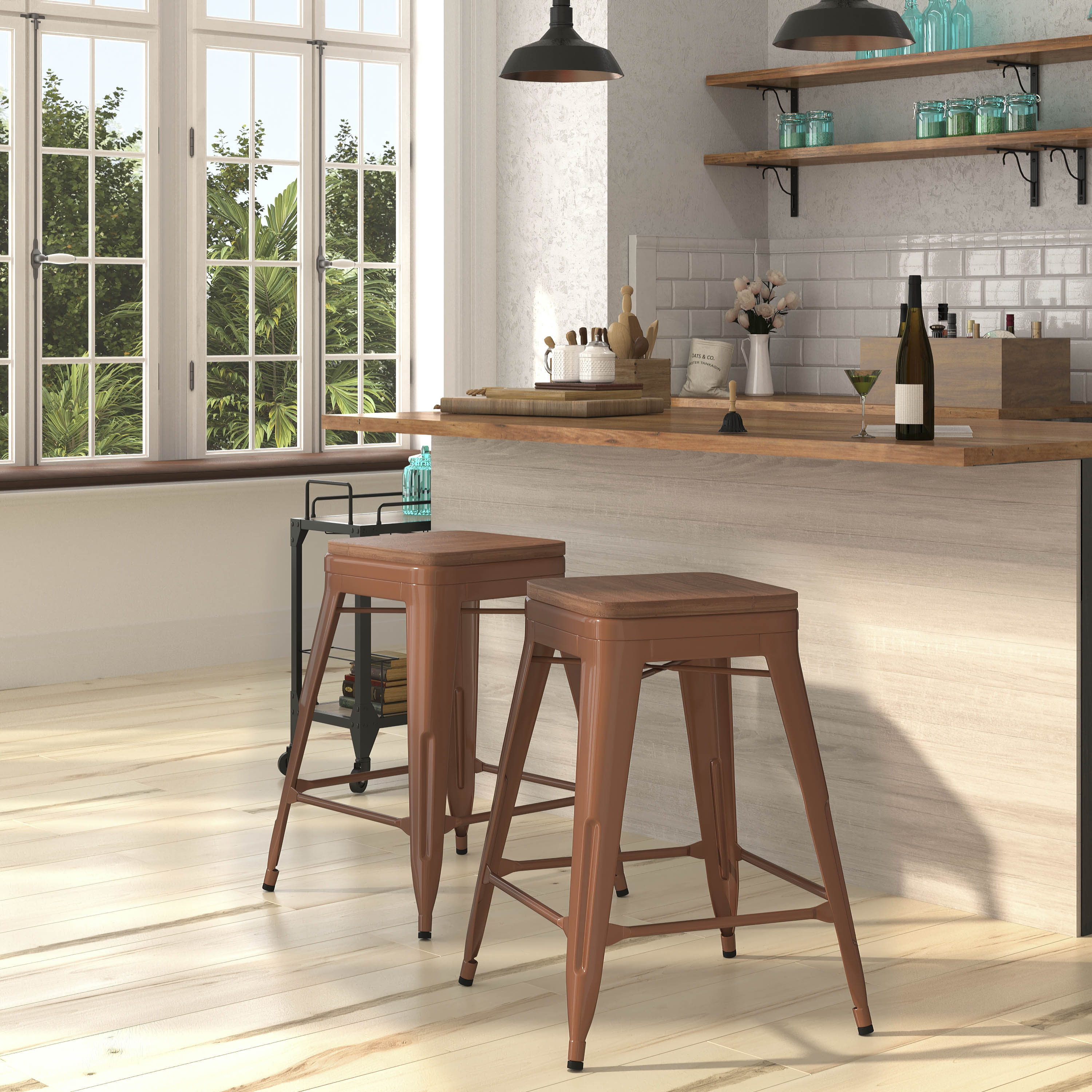 Merrick Lane Dalton Series 24-in High Backless Copper Metal Counter ...