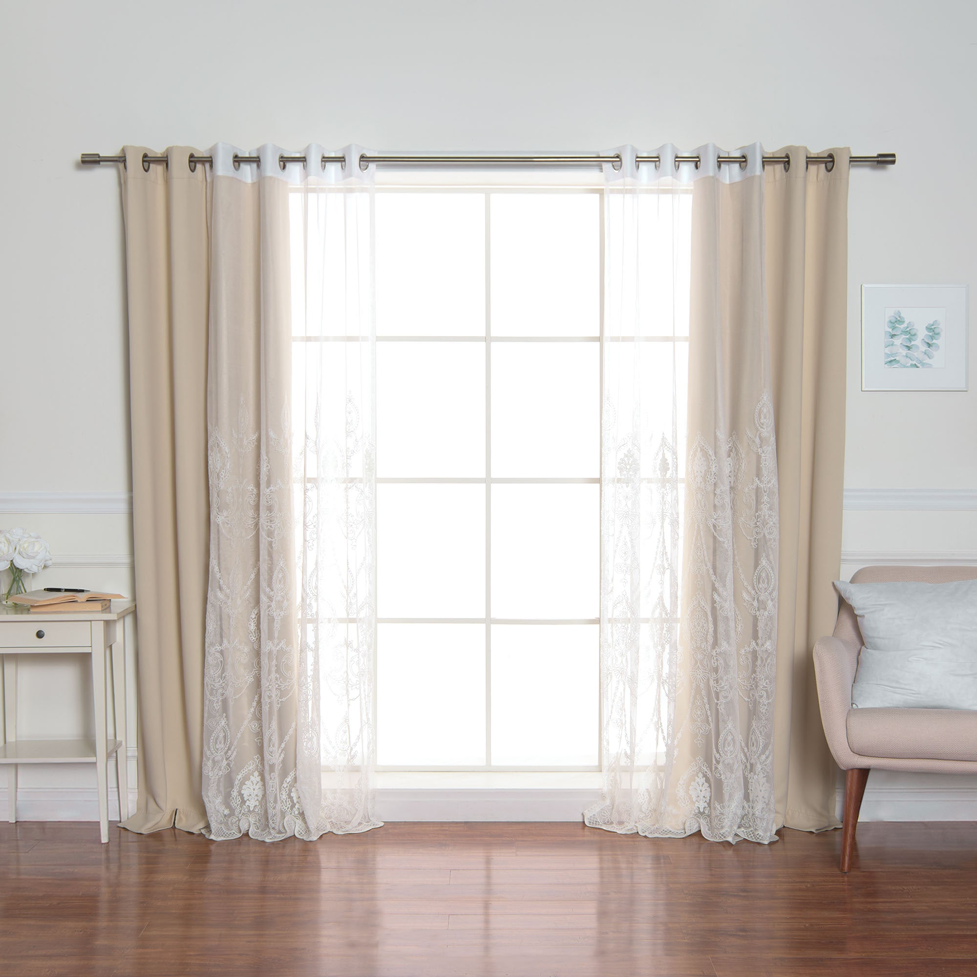 Best Home Fashion MM-TRELLIS-96-BEIGE 96-Inches Beige Blackout Grommet Curtain panel 4-pack