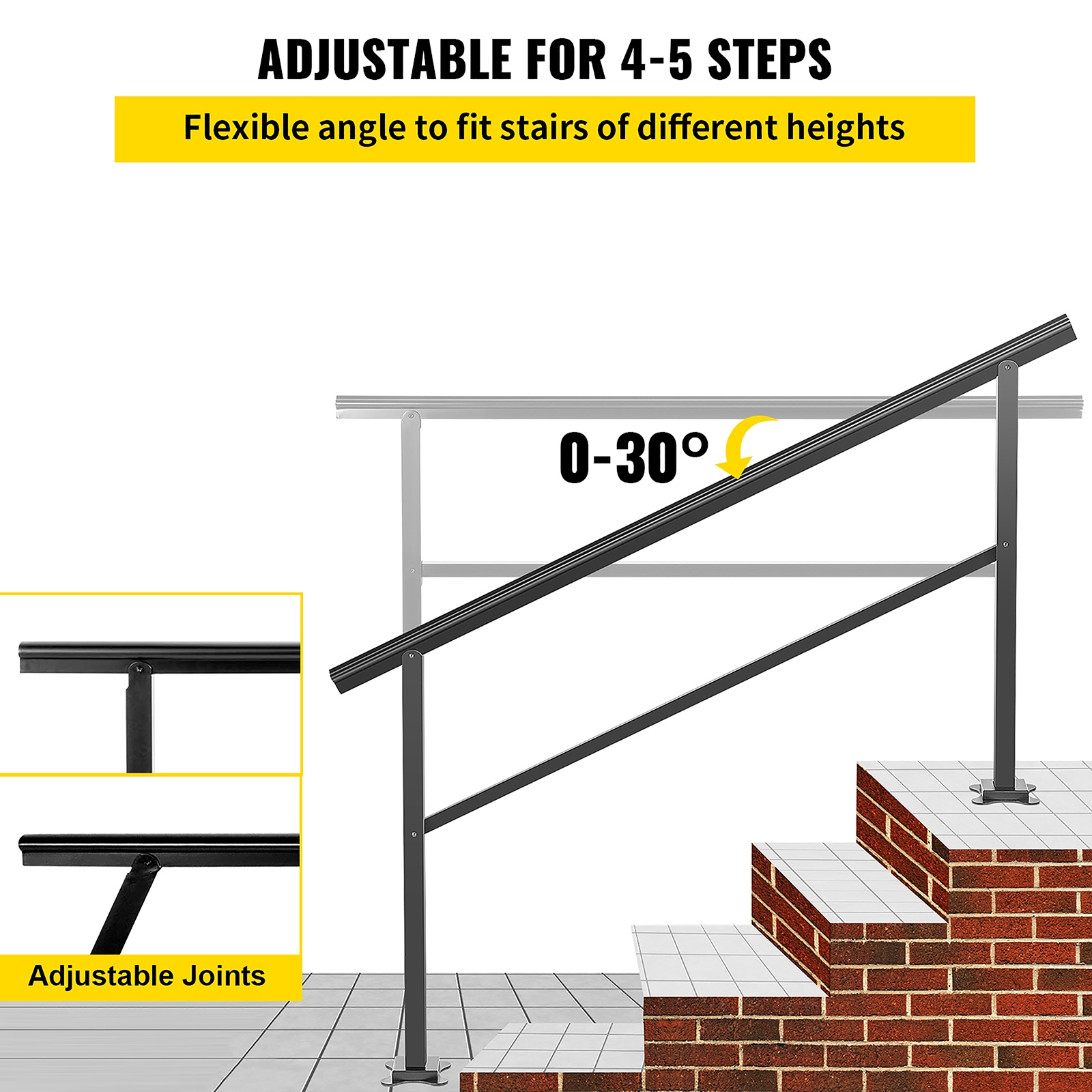 VEVOR 4-5 Steps Aluminum Handrail 59.8-in x 35.2-in x 5.3-in Aluminum ...