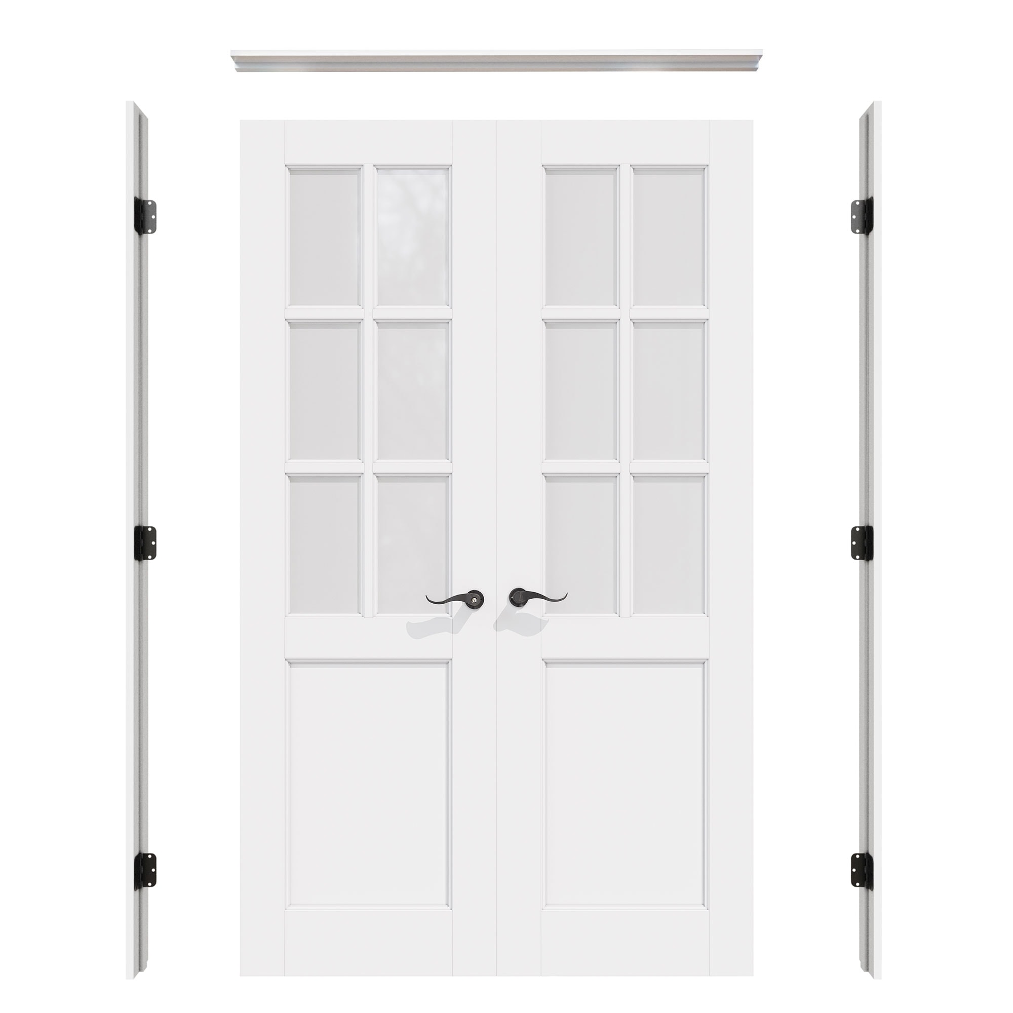 JUJUBON IN-PRE-FFR-PR-6L-48 Traditional 48-in x 80-in White MDF Full lite Frosted glass Prehung Interior French Door (Hardware Included)