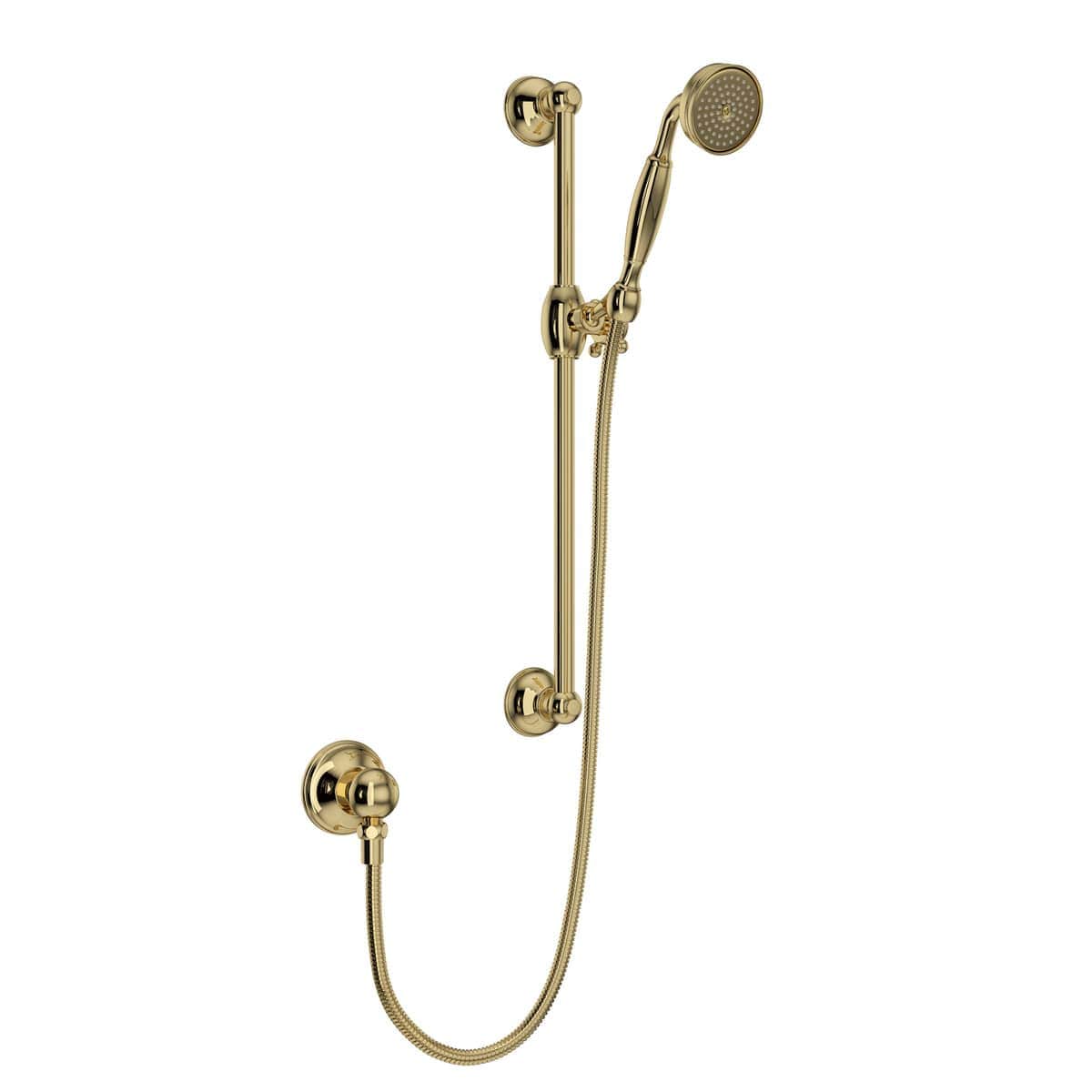 Rohl 1301EULB Anti-Cal 2.5 inch Single Function 1.8 GPM Round Handshower with Slide Bar in Unlacquered Brass