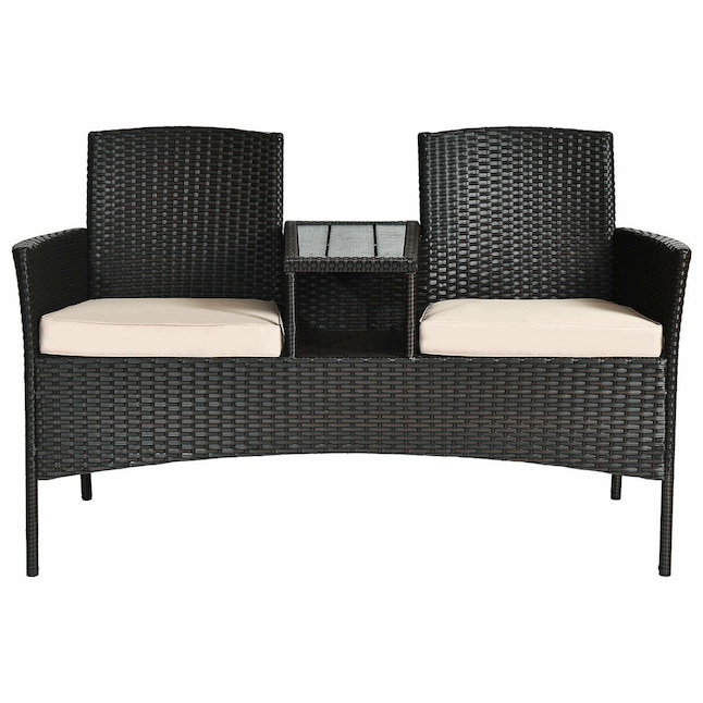 Clihome Rattan Patio Conversation Set, Rattan Outdoor Bench With Cushions