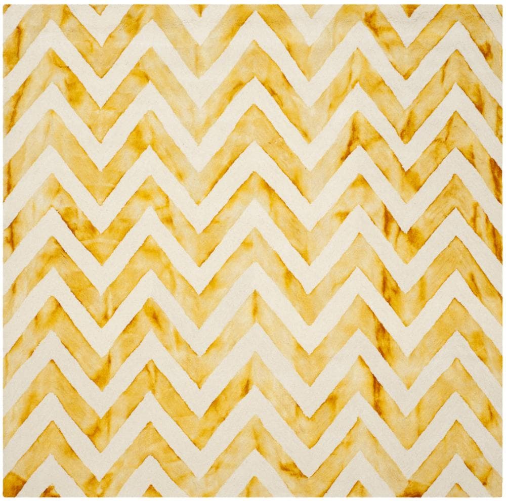 Ivory and Gold Hand-Tufted Wool Square Area Rug 7'x7'