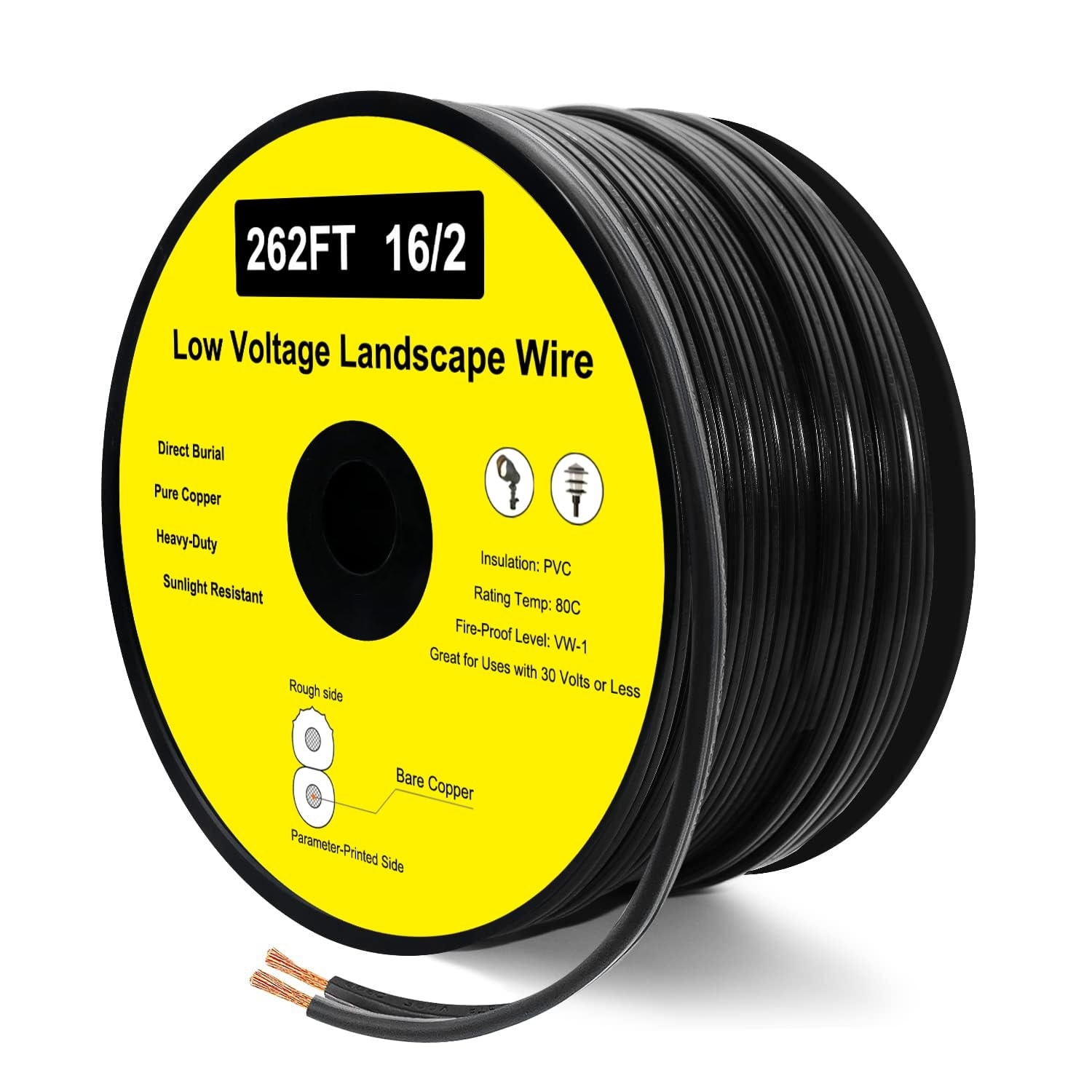 Vrbgify 16 Gauge 2 Conductor Low Voltage Landscape Wire 262 Foot Roll Outdoor Direct Burial Electrical Cable for Pathway and Garden Lighting Black #LVG0424T16