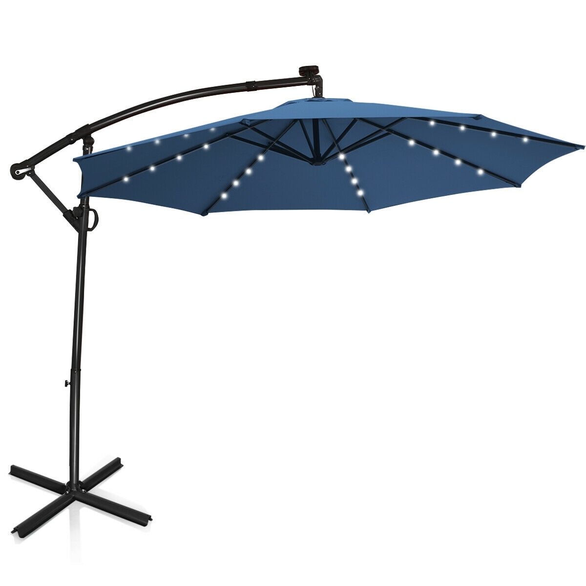 Forclover HBV-282BL 10-ft Steel Blue Crank Cantilever Patio Umbrella with Lights