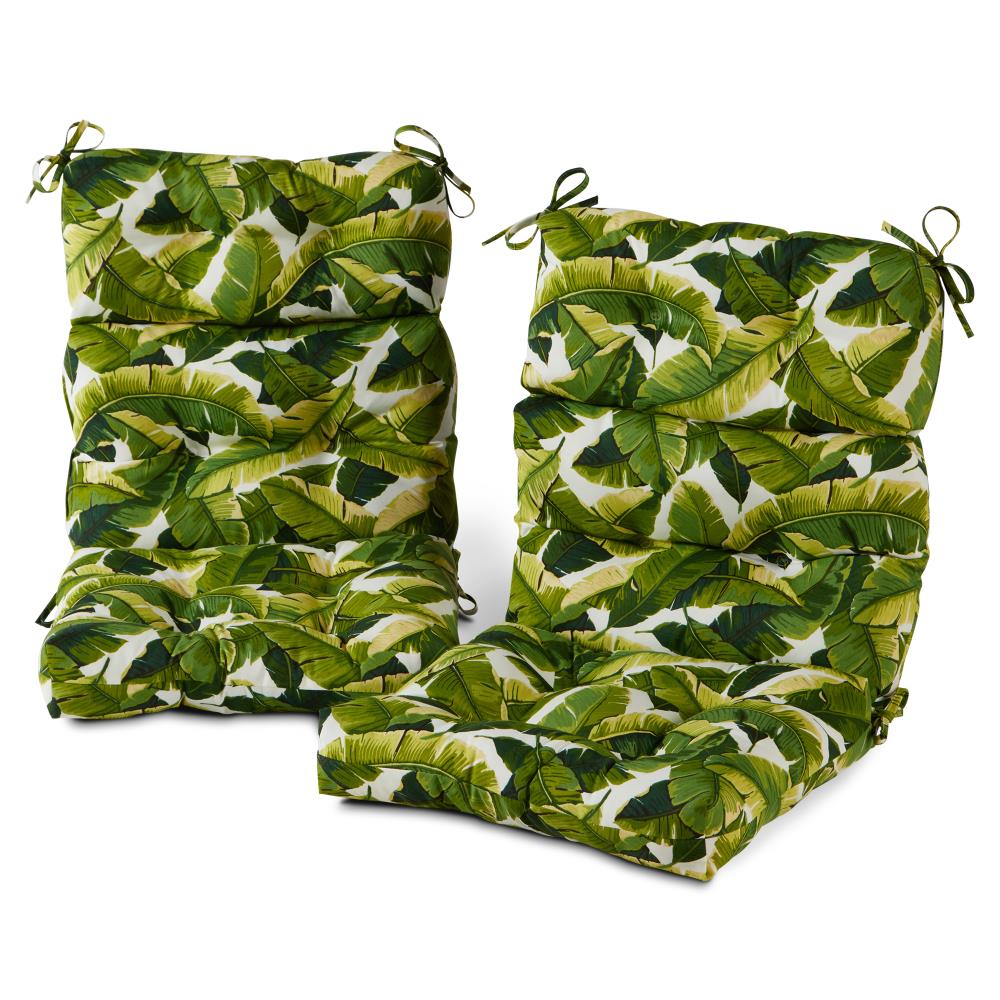 Palm Leaves Green and White High Back Outdoor Chair Cushions Set