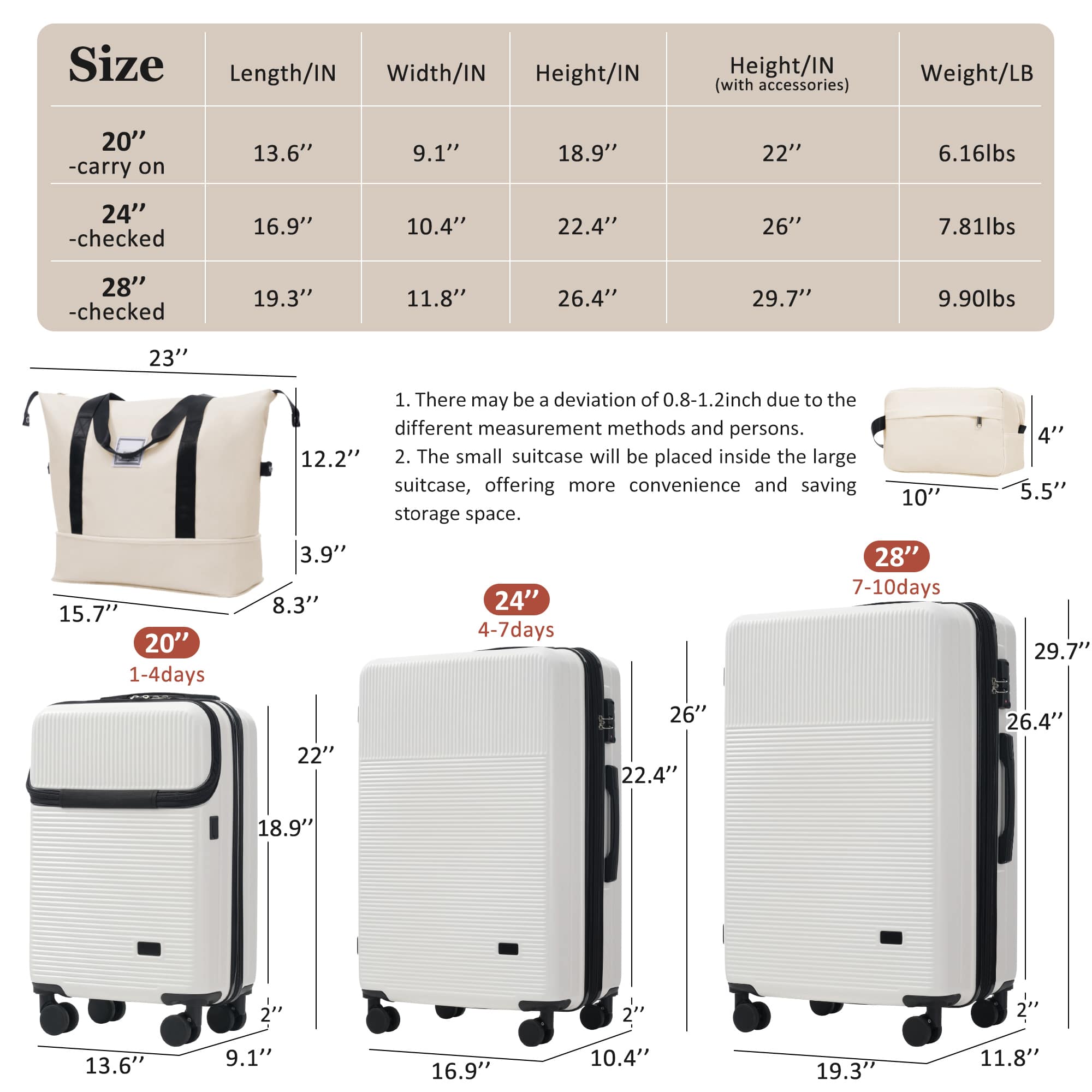 Vynxaria 5 Piece Hardside Luggage Set with Half Opening Front ...