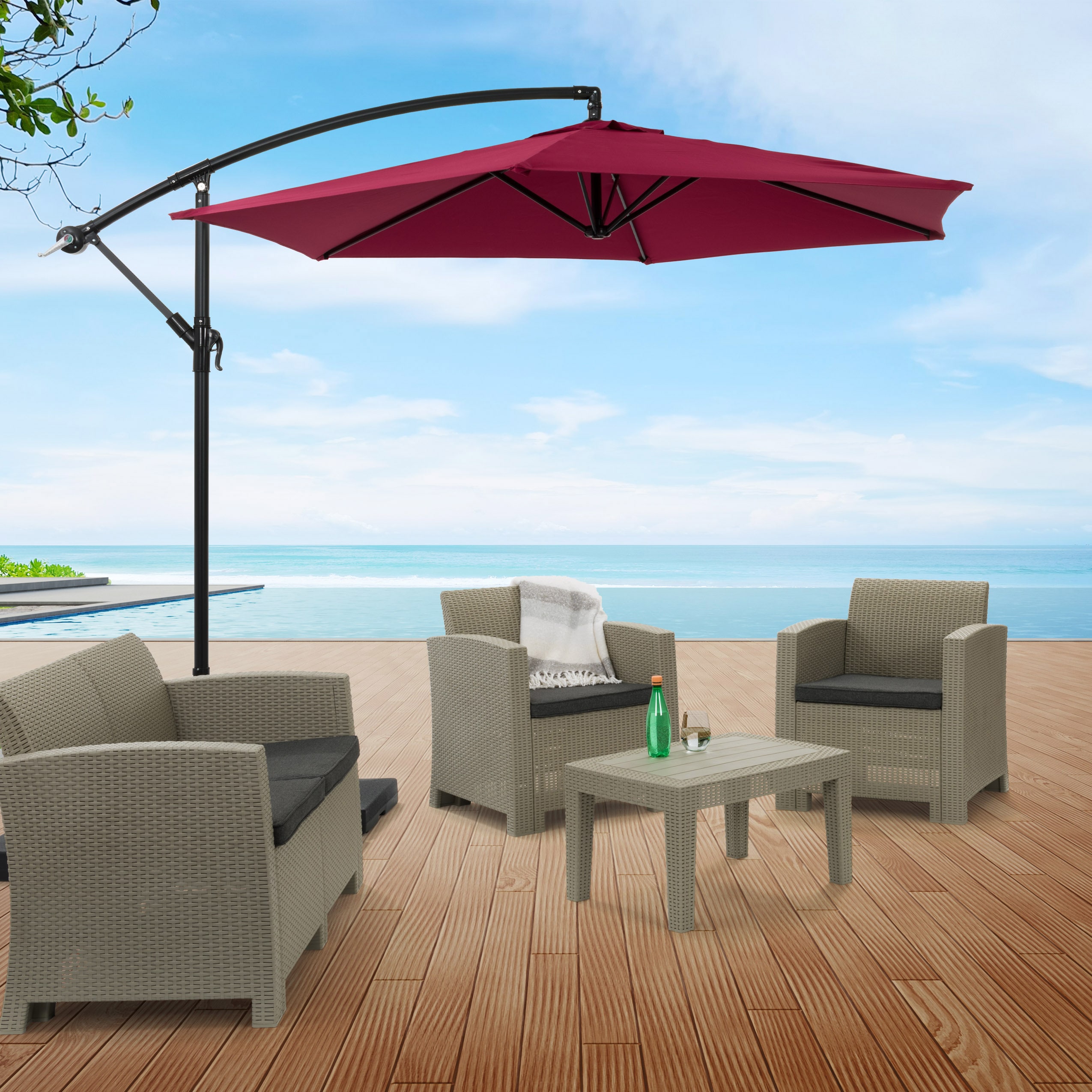 CorLiving 9-ft Steel Hexagon Slide-tilt Cantilever Patio Umbrella at ...