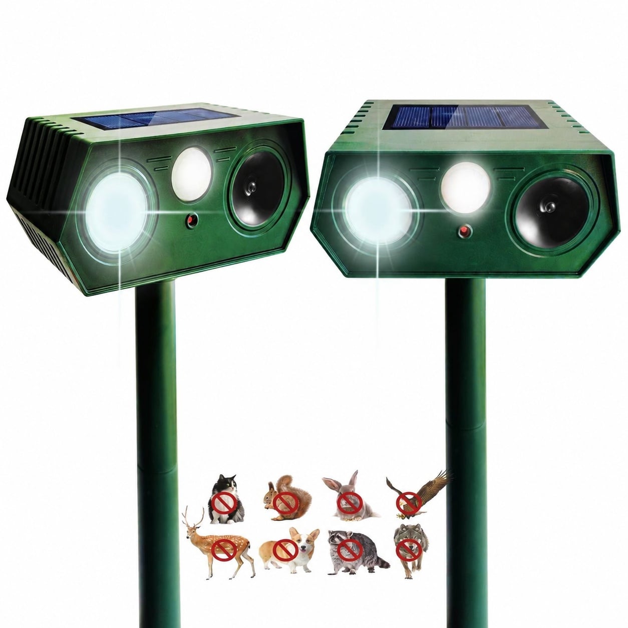 AKSCYZM  2 Pack Solar Ultrasonic Animal Repellent Outdoor Motion Sensor Cat Dog Deer Bird Deterrent with Flash Light Waterproof for Garden Yard