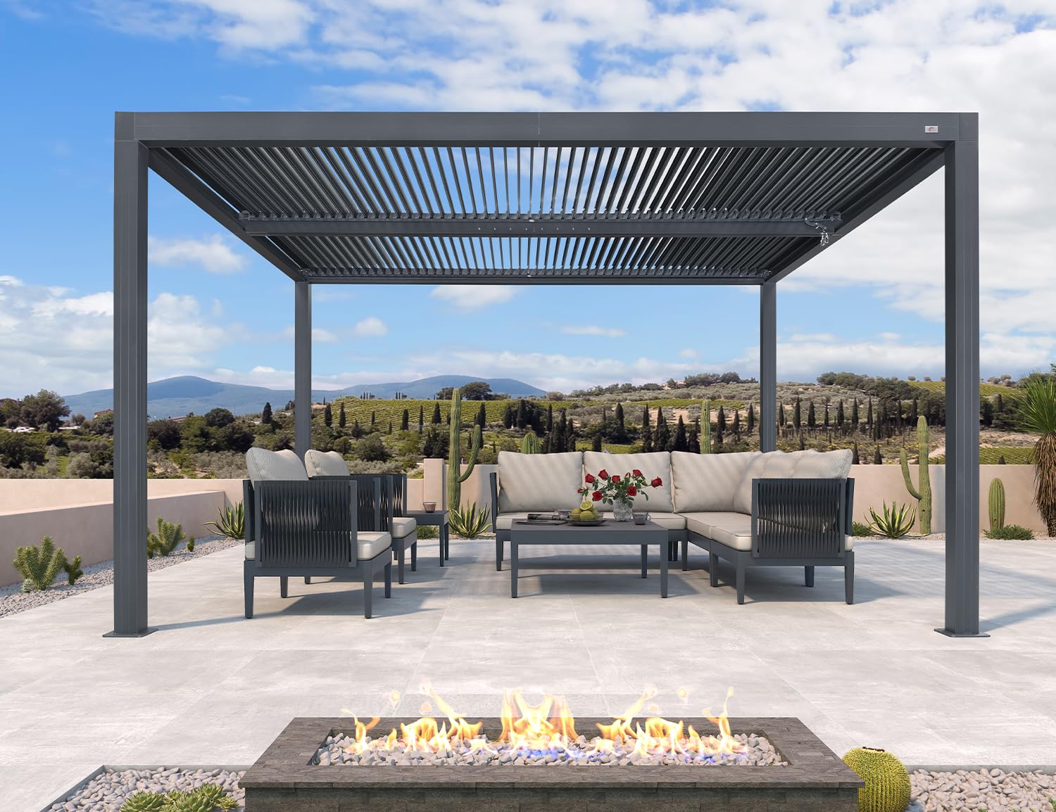 PURPLE LEAF LS04BYXF1013-GY Louvered Pergola with Adjustable Roof 10-ft W x 13-ft L x 7-ft 8-in H Gray Metal Freestanding Pergola with Canopy