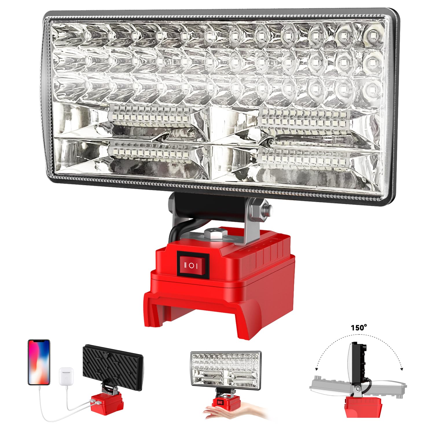 DYRCJ  8 in Cordless LED Work Light Compatible with M18 power cell Adjustable Floodlight up to 90W 5400 Lumens USB Charging Port Portable for