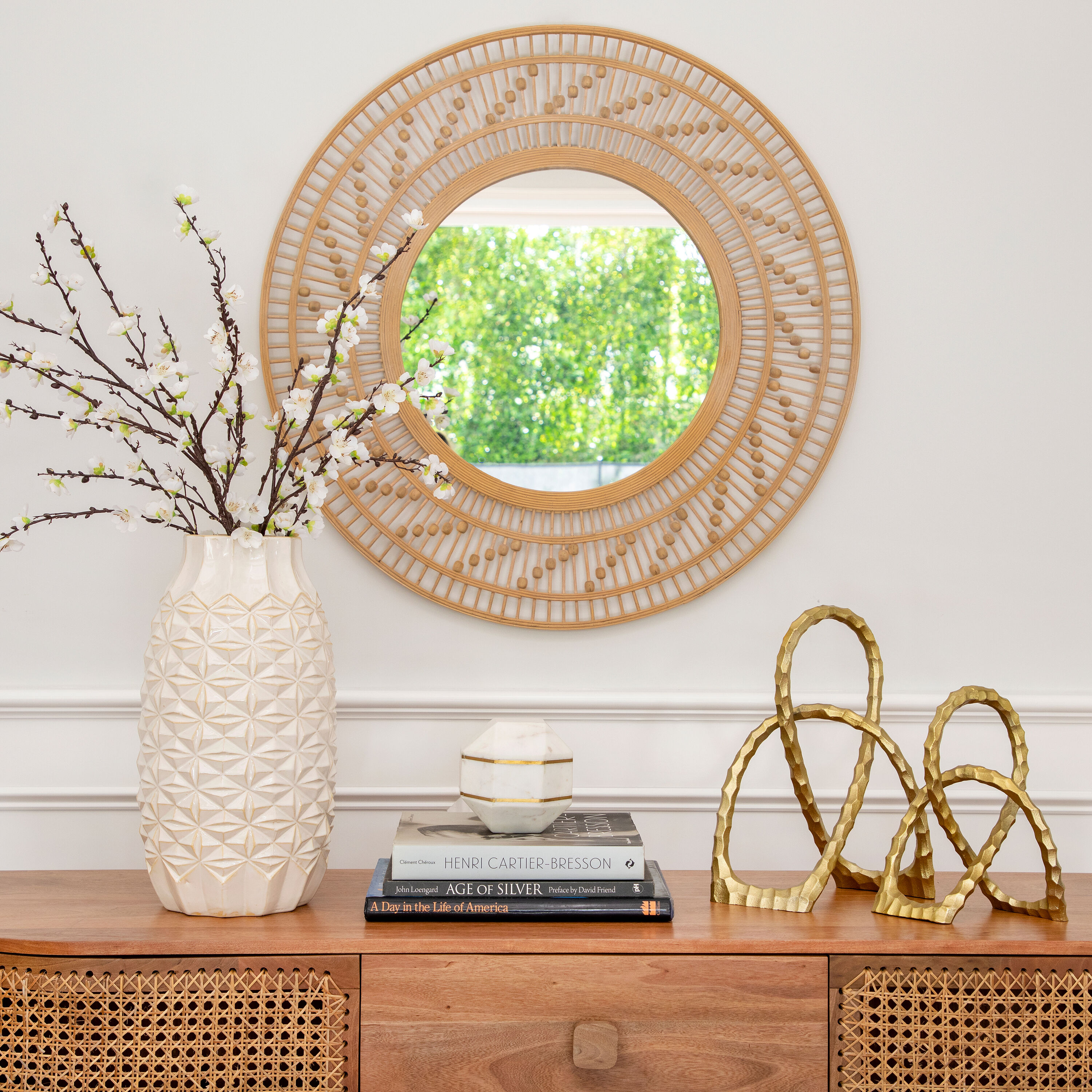 Sagebrook Home 15751 36-in W x 36-in H Round Brown Framed Wall Mirror