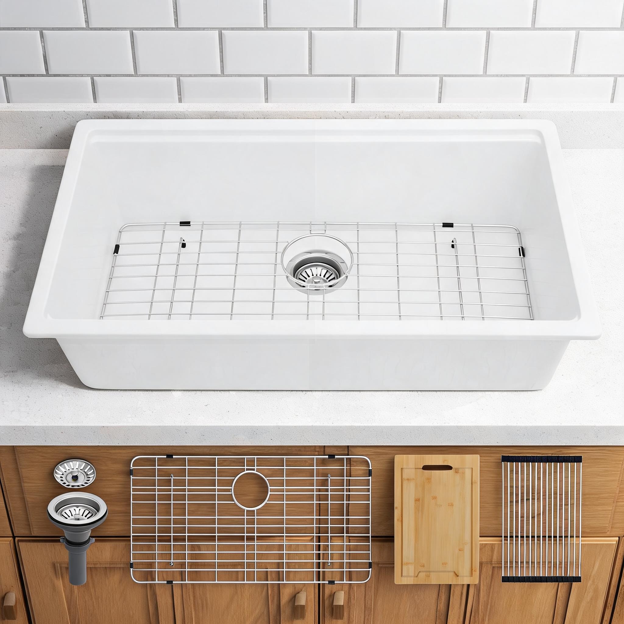 Watnature Function-First Workstation Undermount Kitchen Sink White-Toned Quartz 33 times 19 Inch #93P9LQY8VIME