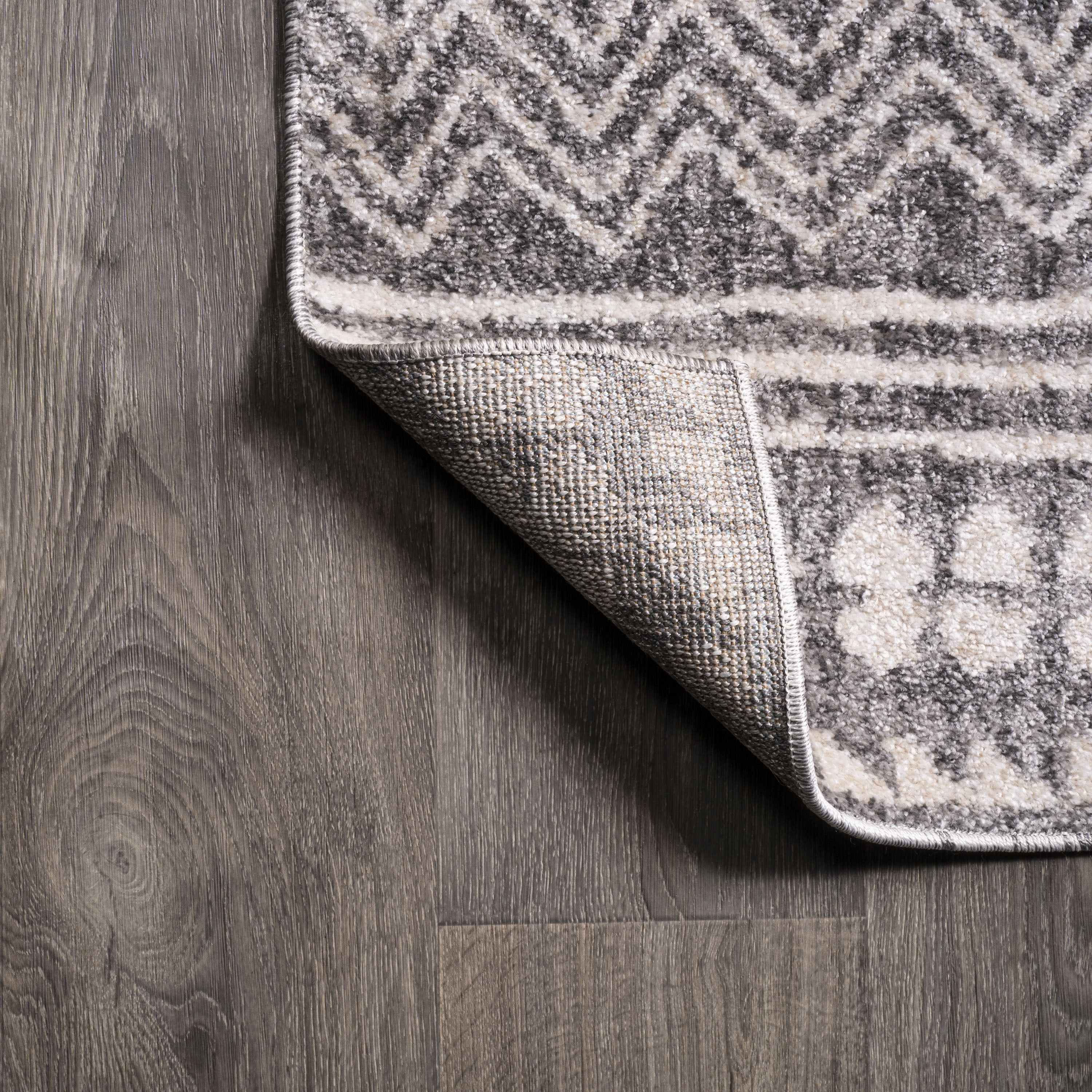 Gray and Ivory Geometric Stripe Runner Rug