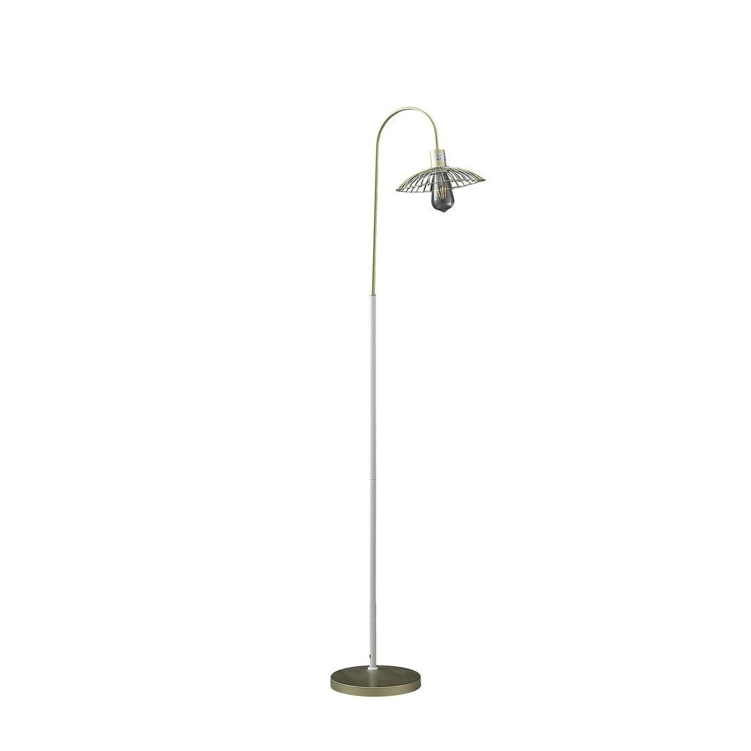Huluwat Industrial Farm Pendant Cage Satin Matte Gold/White Metal Floor Lamp