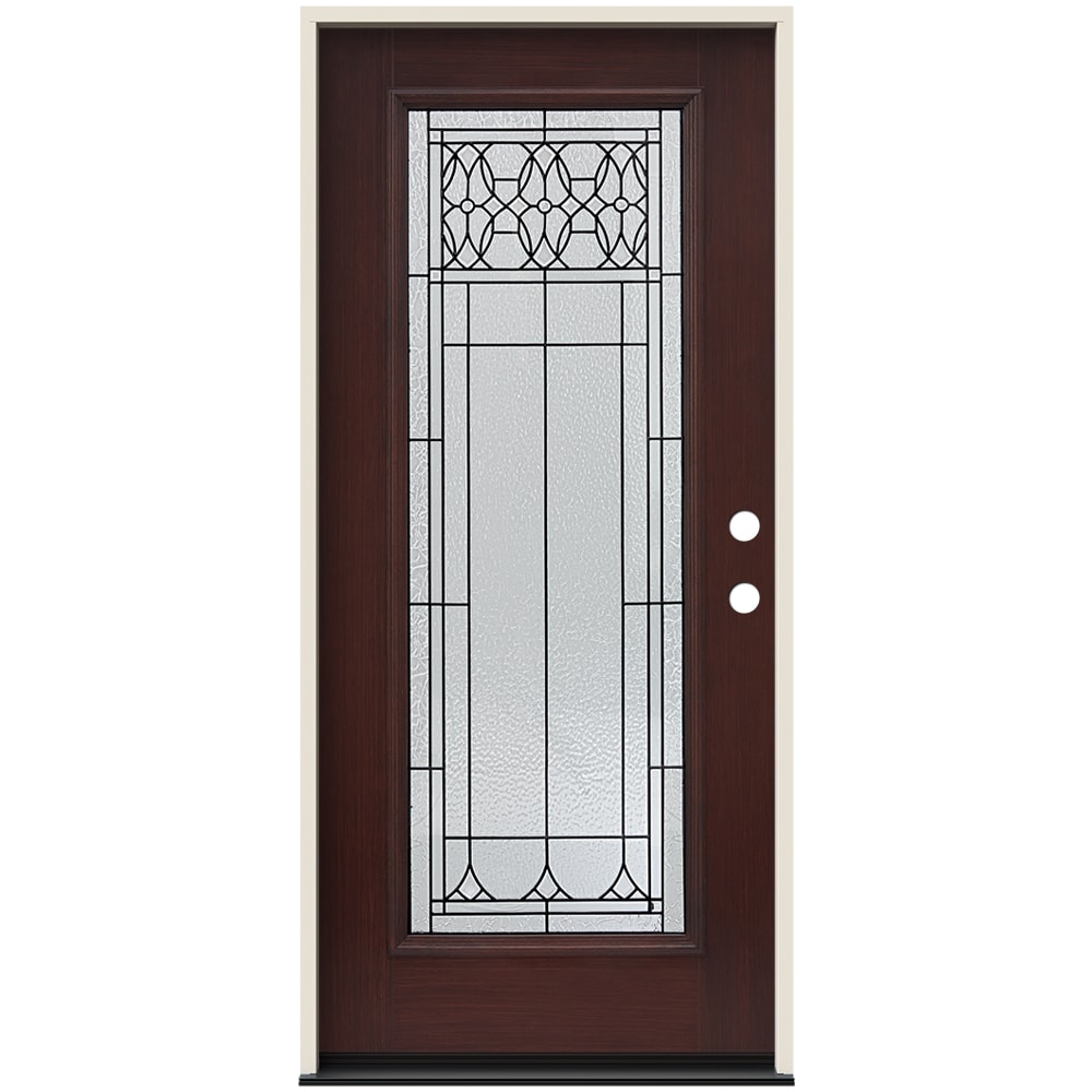JELD-WEN LOWOLJW231400127 36-in x 80-in x 4-9/16-in Fiberglass Full lite Left-hand inswing Amaretto Stained Prehung Front Door with Brickmould Insulating core