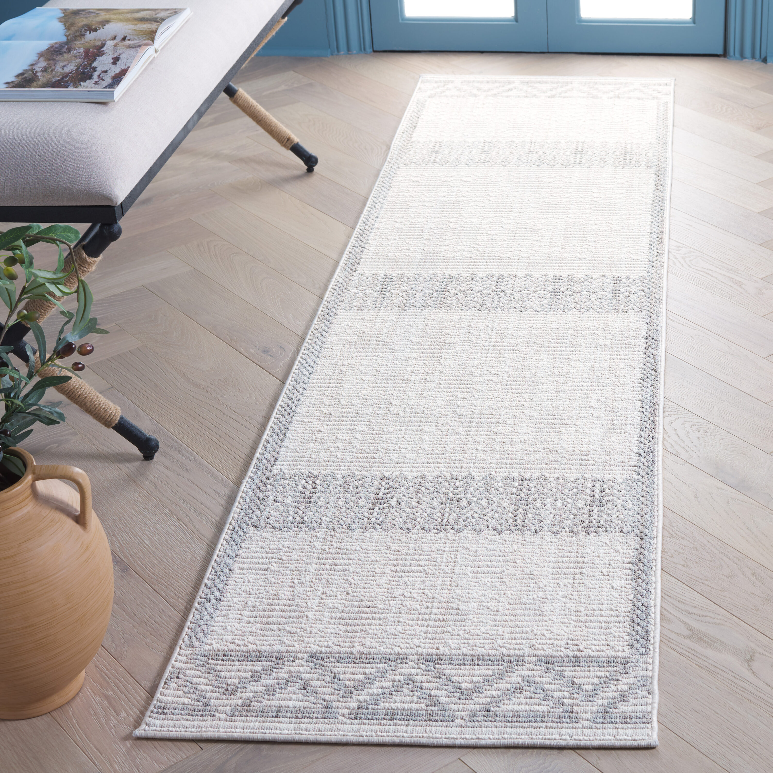  Msr1908 Serenity Ivory/Gray Contemporary 2ft-2in x 8ft Runner Rug
