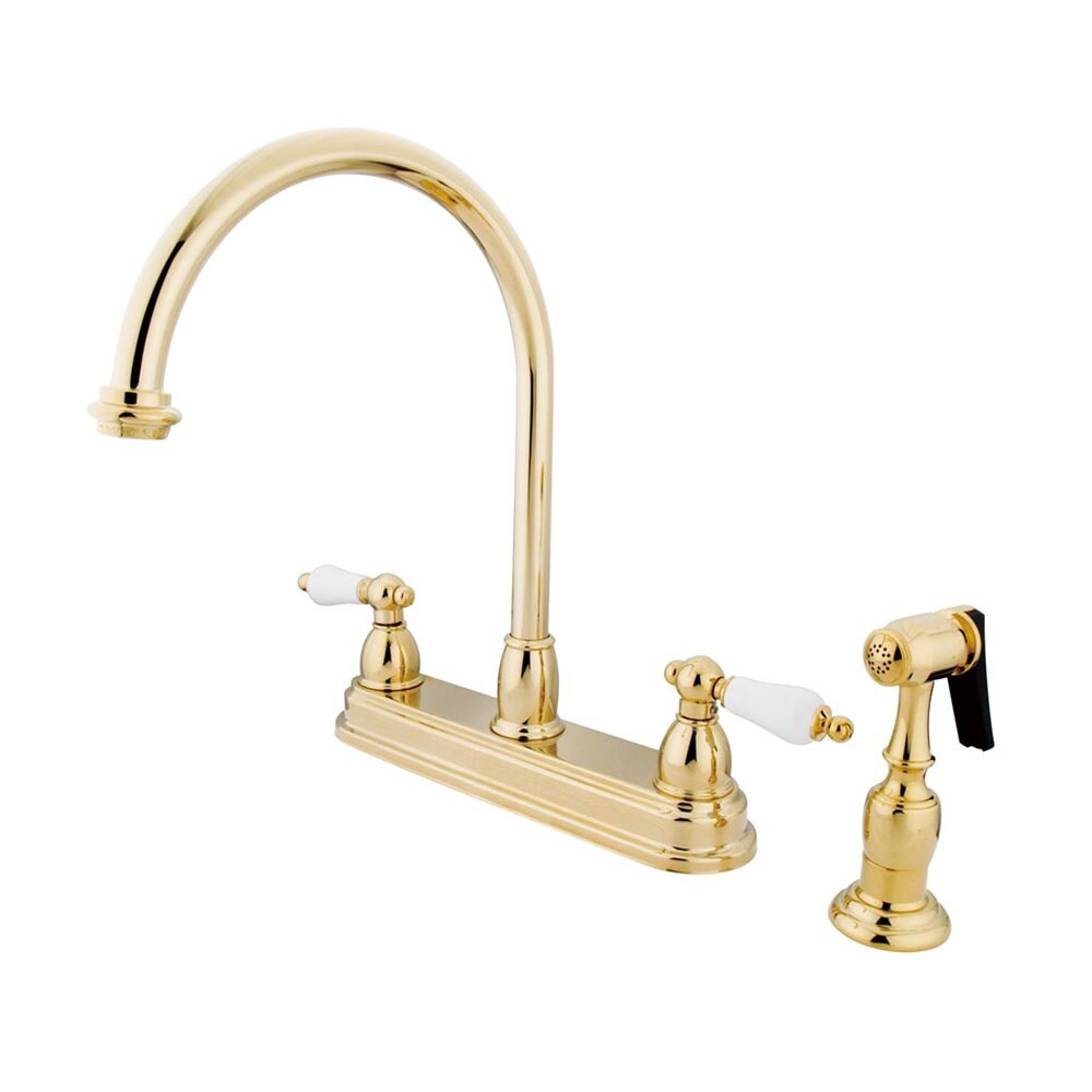 Chicago Polished Brass Double Handle High-arc Kitchen Faucet with Deck Plate and Side Spray Included | - Elements of Design EB3752PLBS