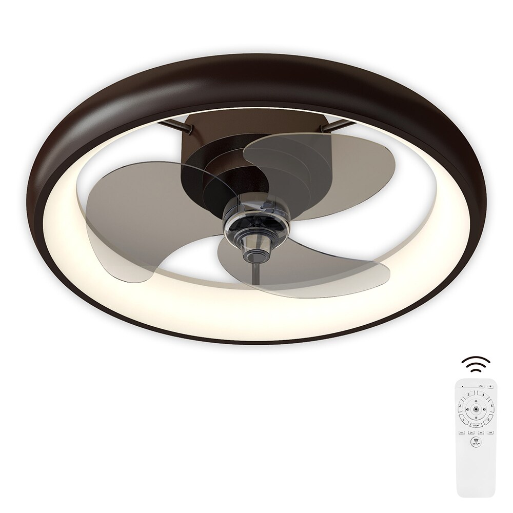 Sunrinx MG40-26-FL 20-Inches Brown with transparent Blades Color-Changing Indoor/Outdoor Flush mount Standard Ceiling Fan With Light and Remote ( 3 -Blade)