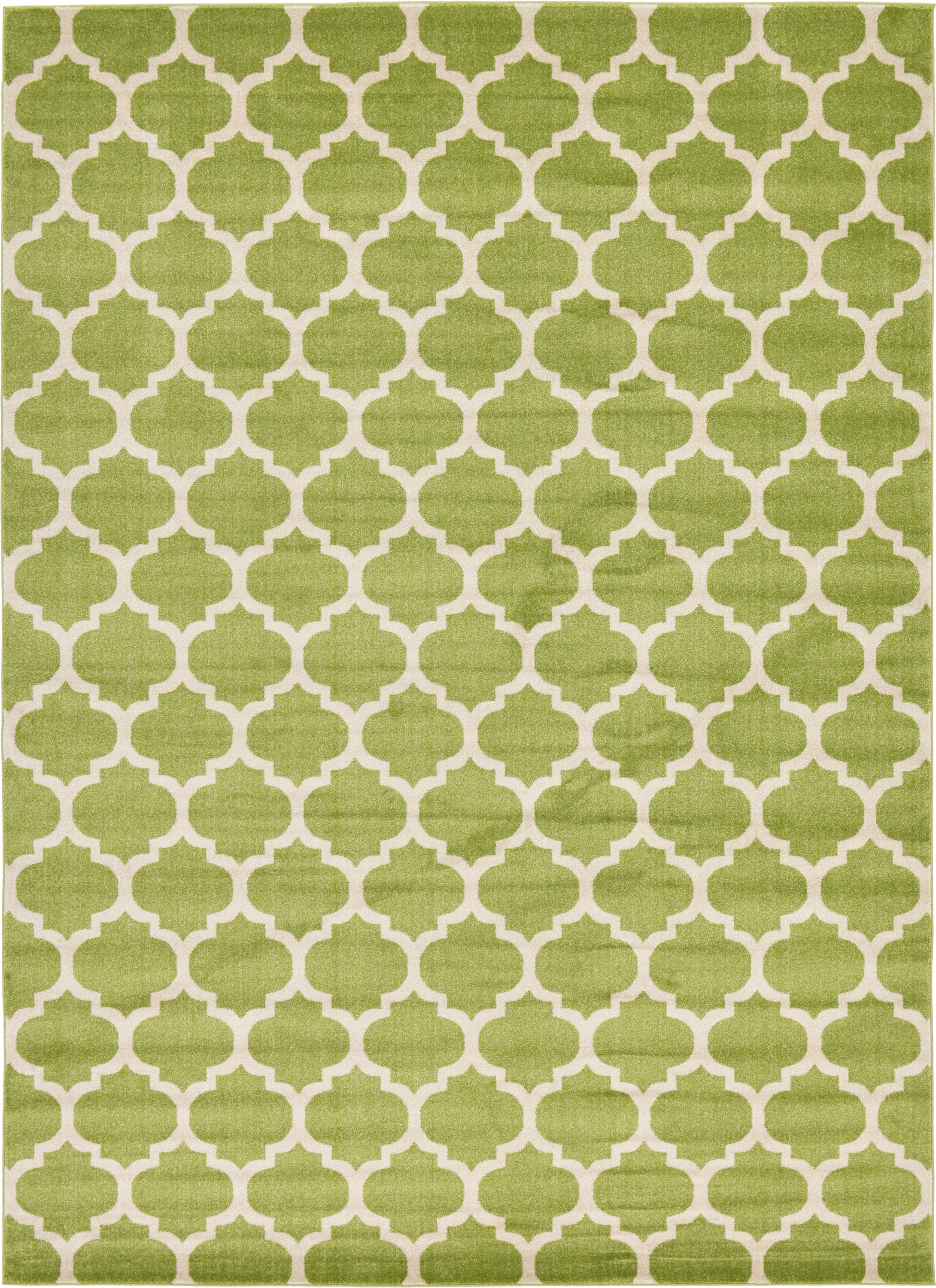 Light Green Trellis 10' x 14' Synthetic Reversible Rug