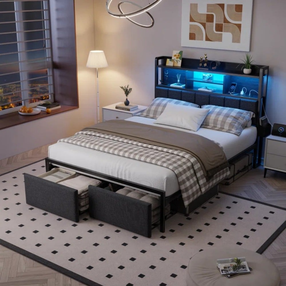 Furologee Full Size Bed Frame with Upholstered Headboard with