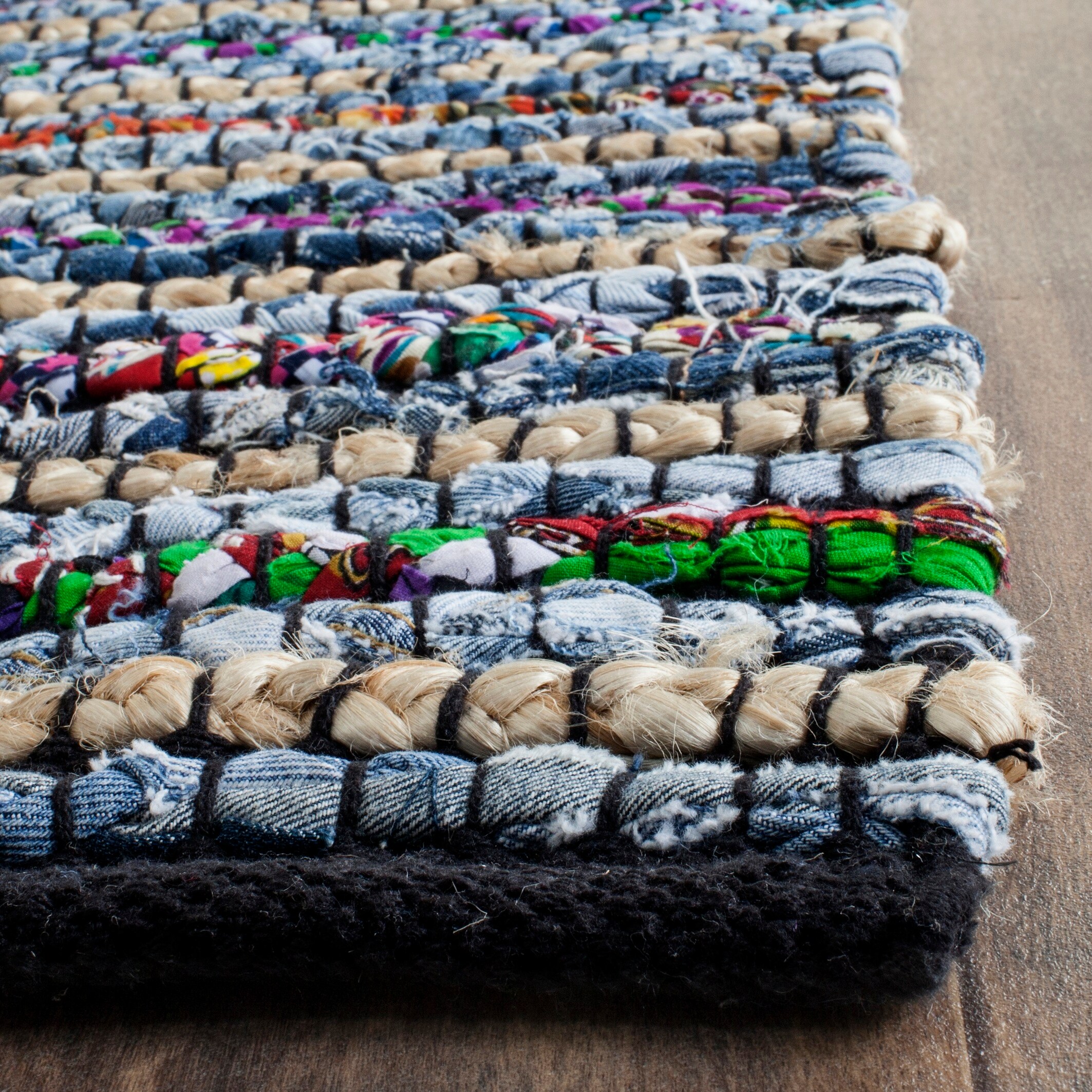 Cape Cod 4' Square Blue and Natural Cotton Jute Rug