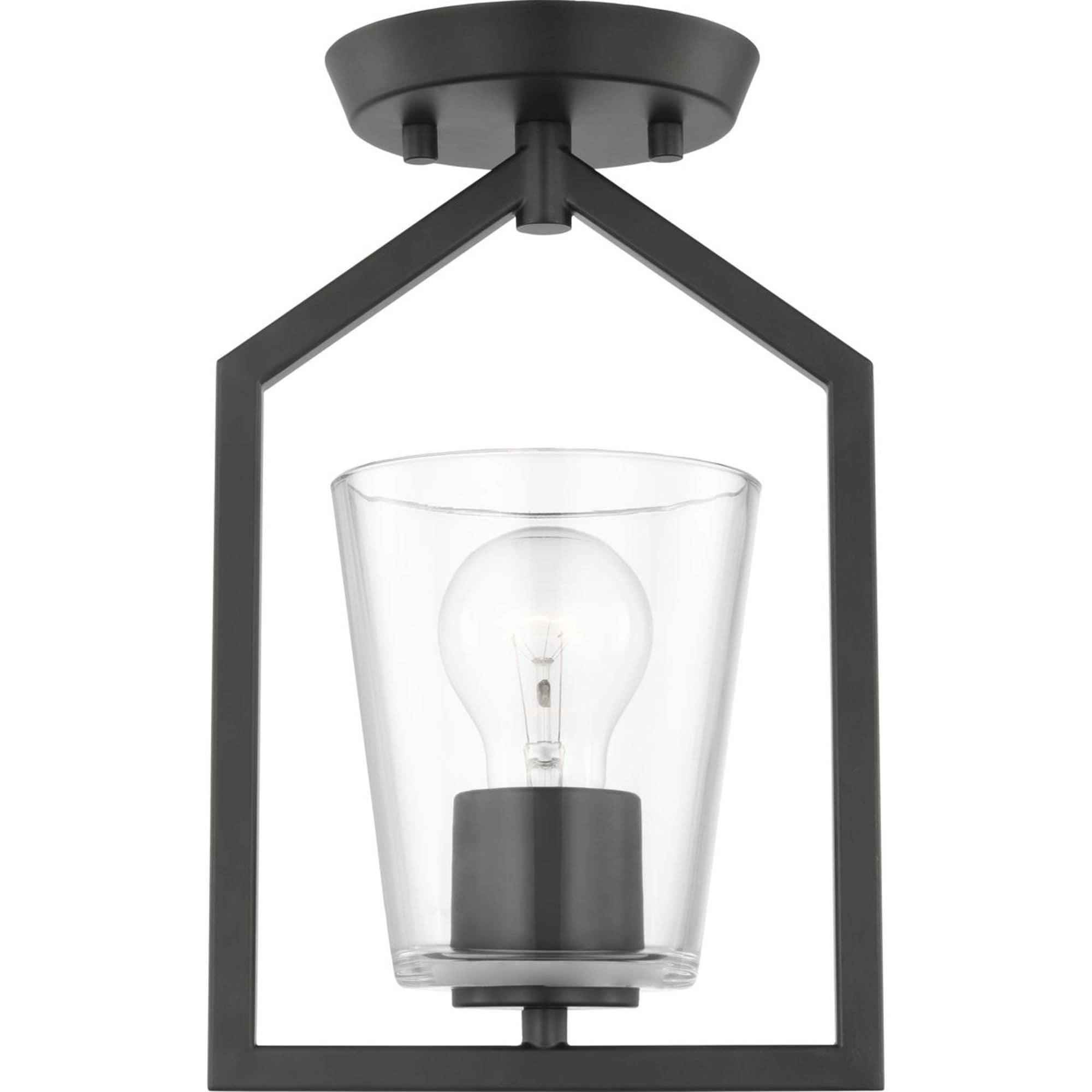 Progress Lighting P350258-31M Vertex 1 -Light 7.37-in Matte Black Semi Flush Mount Light