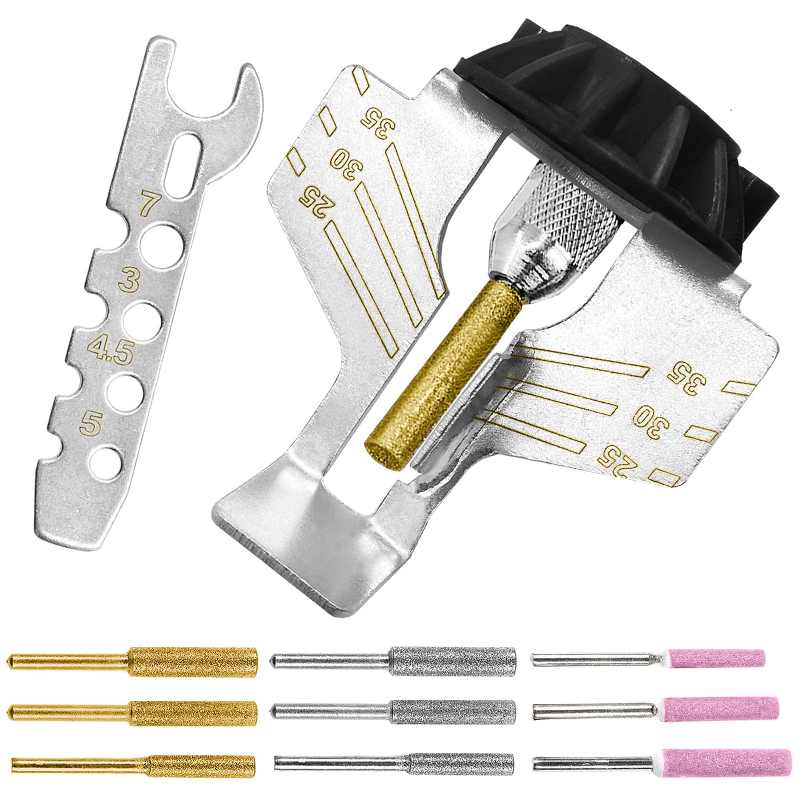 Ahfiwaso 20pcs Chainsaw Sharpening Attachment Kit with Angle Guide and Diamond Burr Grinding Stone Files for Rotary Tool Accessories Chain Saw Blade