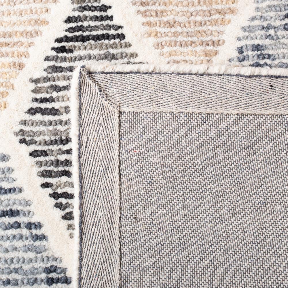 Blue and Beige Geometric Tufted Wool Area Rug 4' x 6'