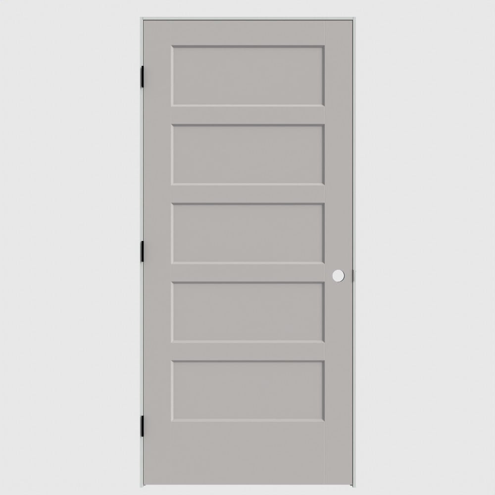 Masonite 640724 36-in x 80-in Driftwood Solid core 5-panel square Right hand Smooth Primed Molded composite Flat Jamb Single Prehung Interior Door