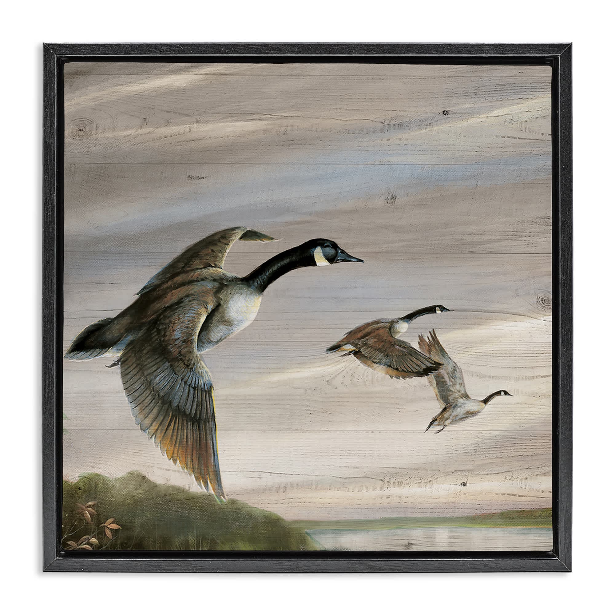 Stupell Industries BS-214-FFB-24X24 Flying Geese over Rustic Floating Frame design by Ruane Manning