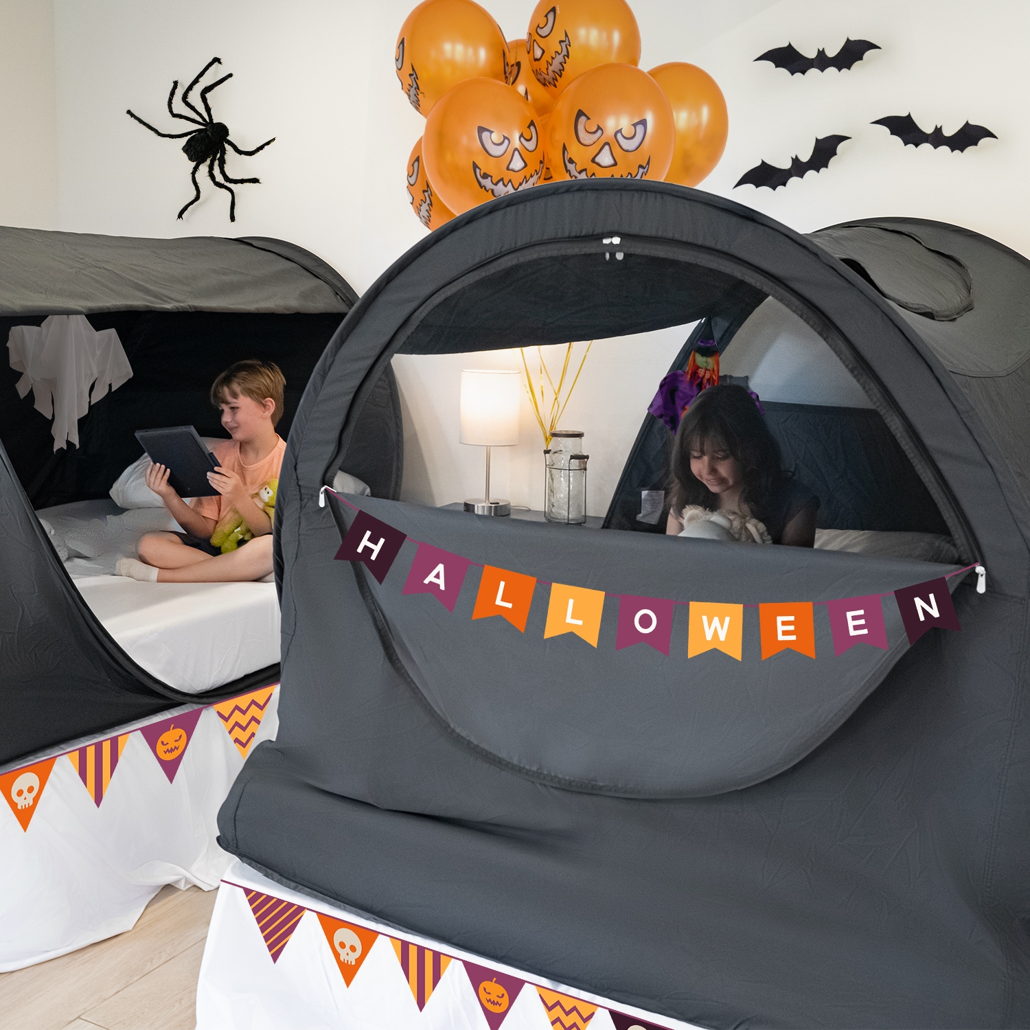 Charcoal Black Full-Size Pop-Up Bed Tent Canopy
