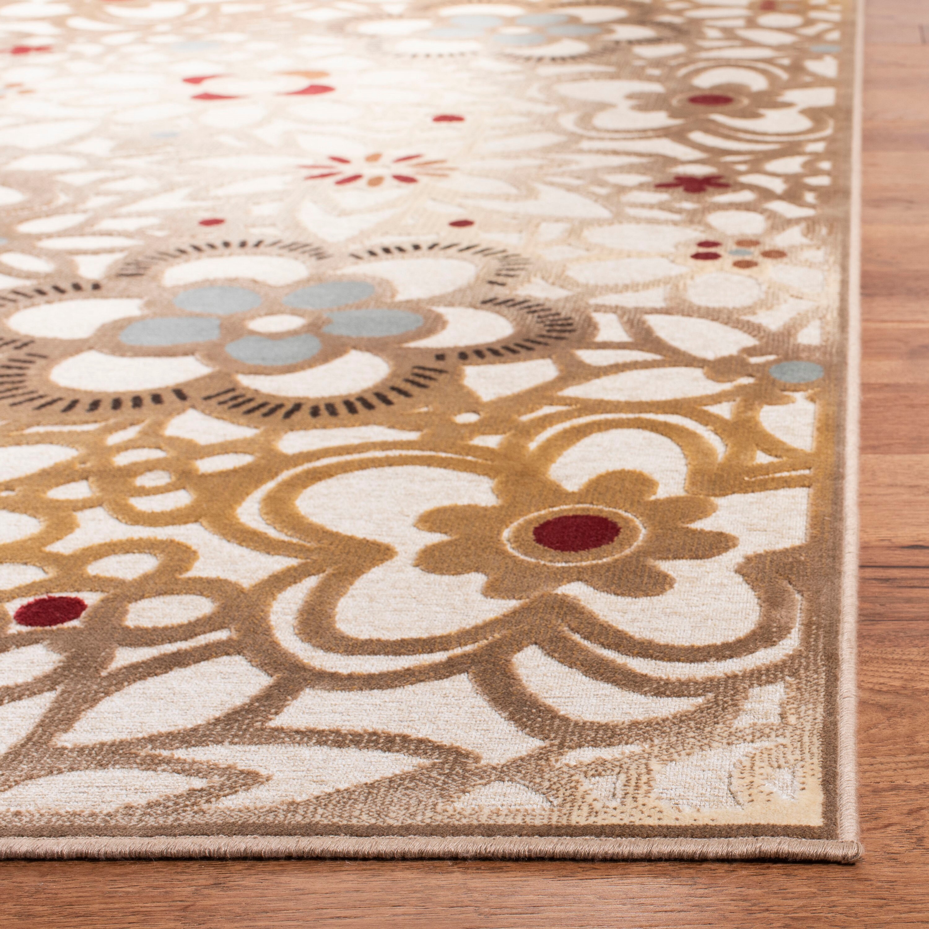Taupe and Beige Floral Viscose Chenille Area Rug