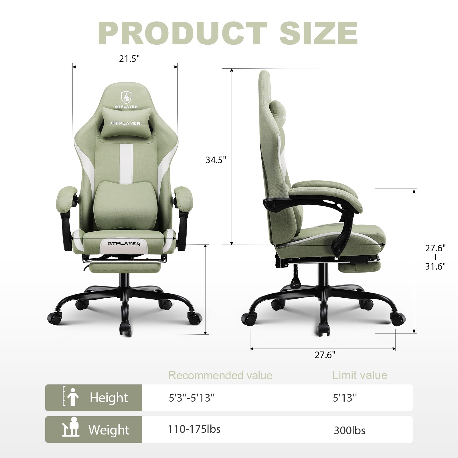 GTPLAYER LOWE'S-GT905-GREEN Office-Chairs - View #2