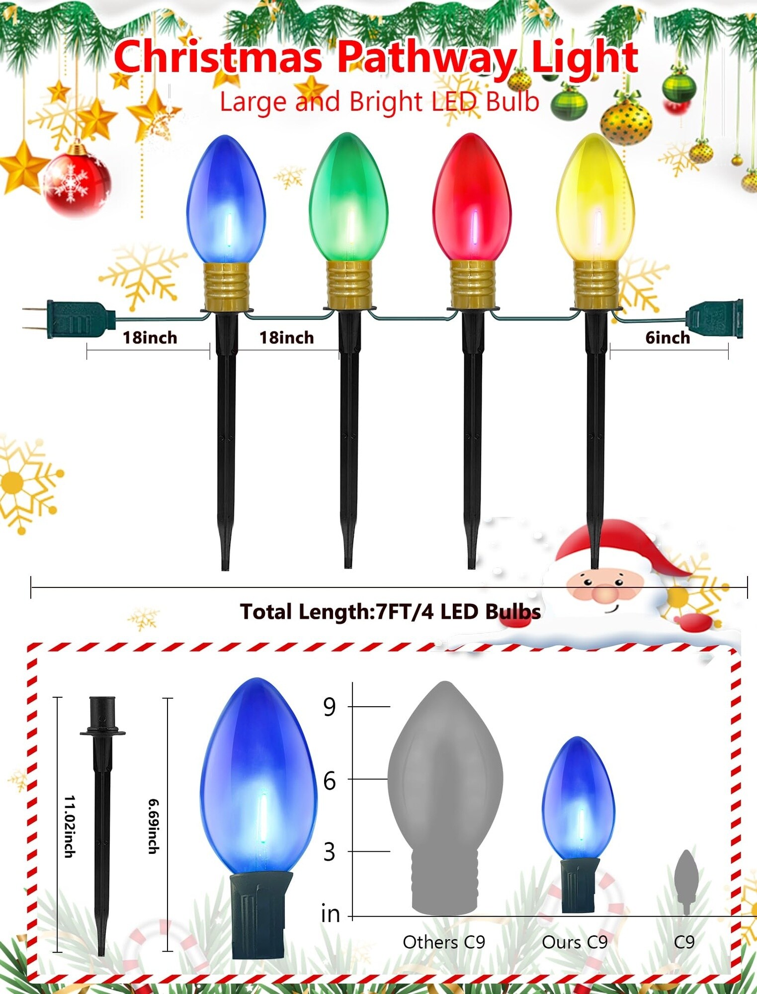 AOIZGMY Christmas Pathway Lights Outdoor 4 Bulb Colorful LED Stakes Set ...