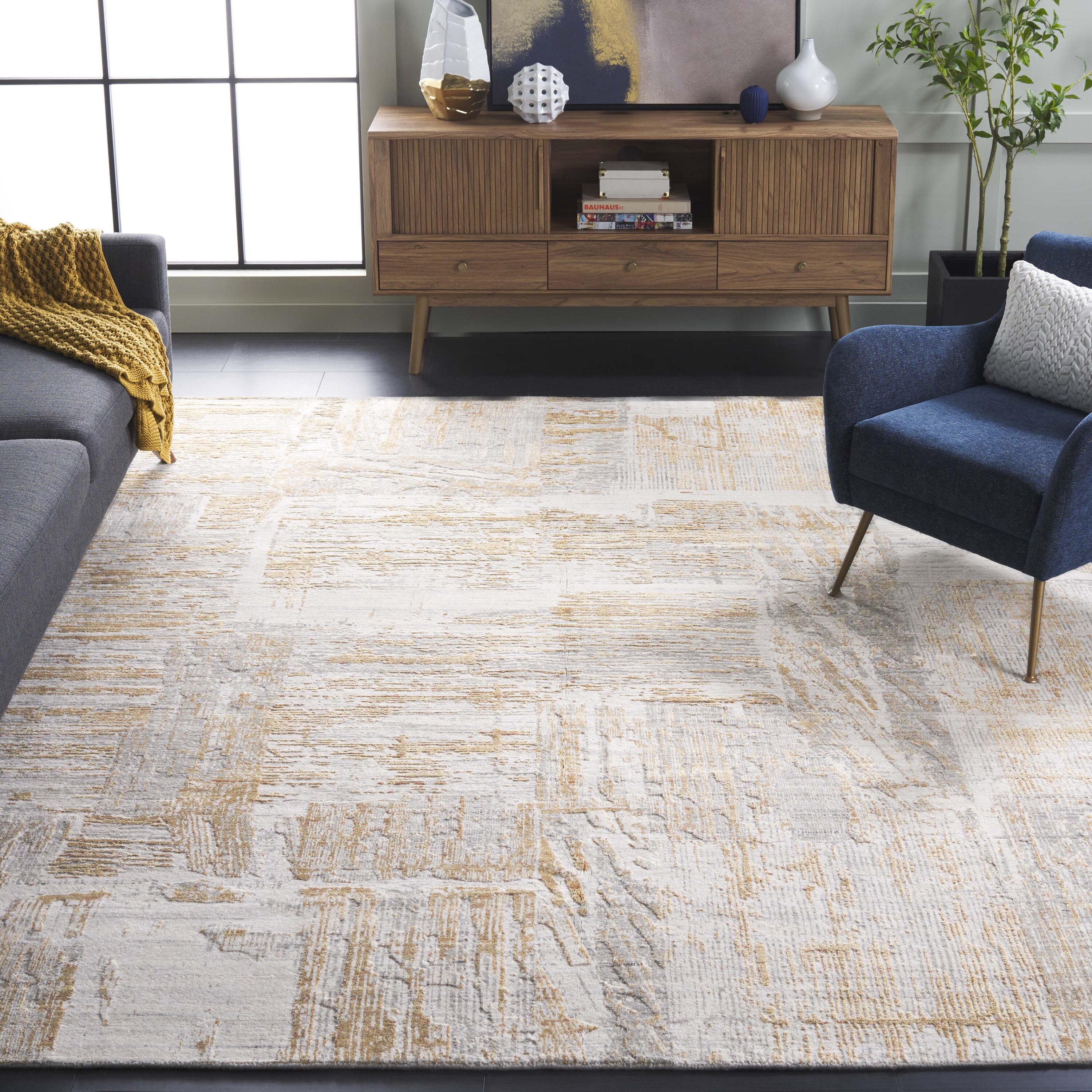  Bedford 101 Gray/Gold Contemporary 8ft x 10ft Large Rectangle Rug