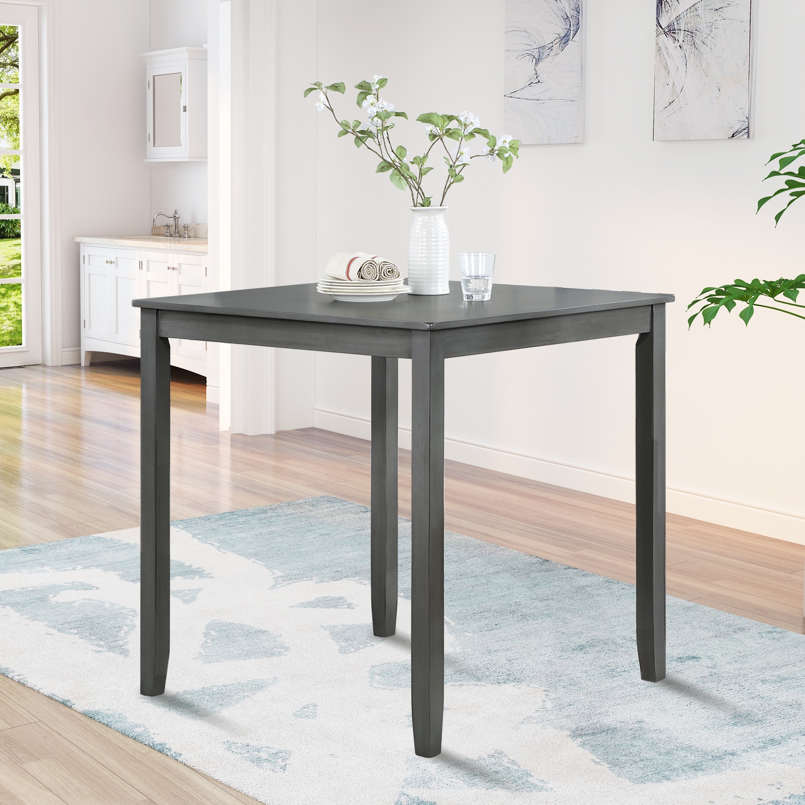 GDFStudio Coleridge 36 in. Counter Height Wooden Dining Table with Spacious Square Top and Solid Wood Tapered Base Legs - Gray Lacquer Finish