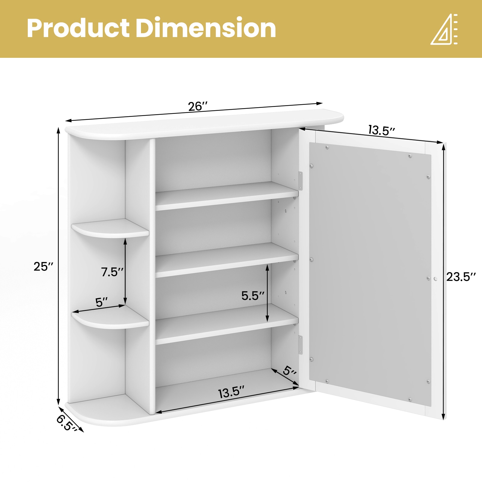 Forclover 26-in x 25-in Surface Mount Gray Mirrored Medicine Cabinet